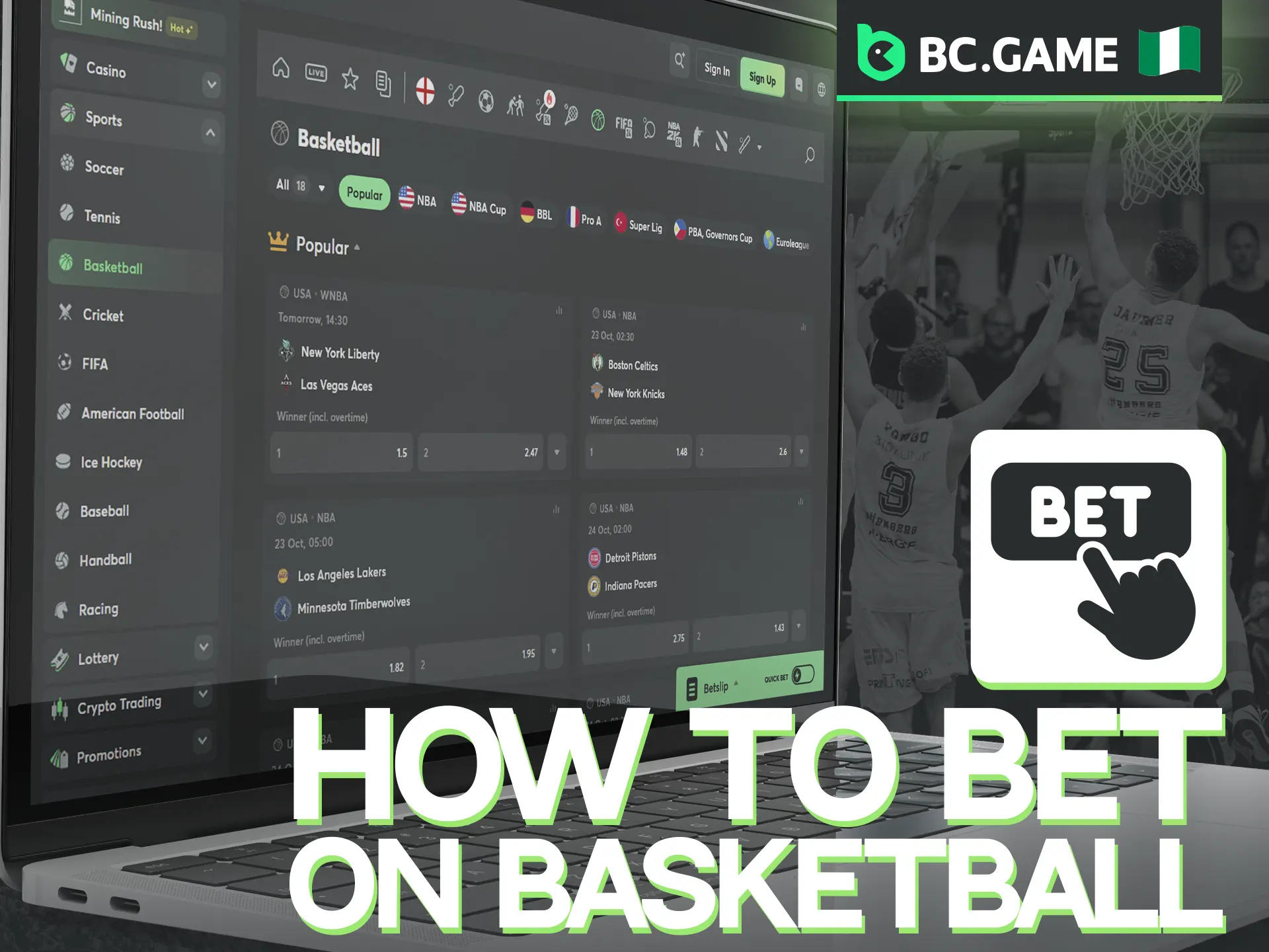 BC Game prepared detaled instruction for basketball betting in Nigeria.