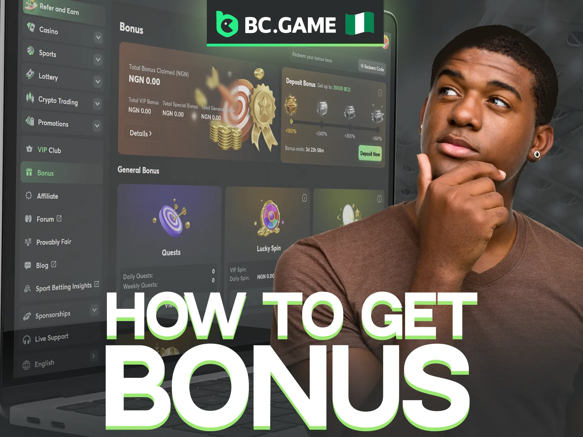 It is very easy to get a 360% bonus on BC Game.