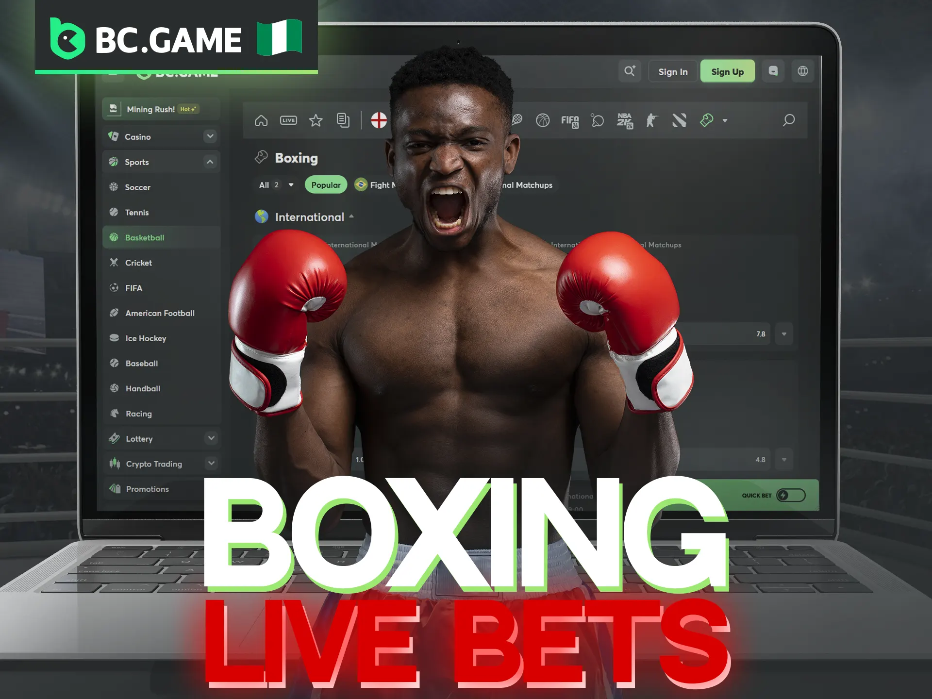 BC Game offers betting on boxing in live mode, as watching and evaluating fighters' performances helps in making decisions.