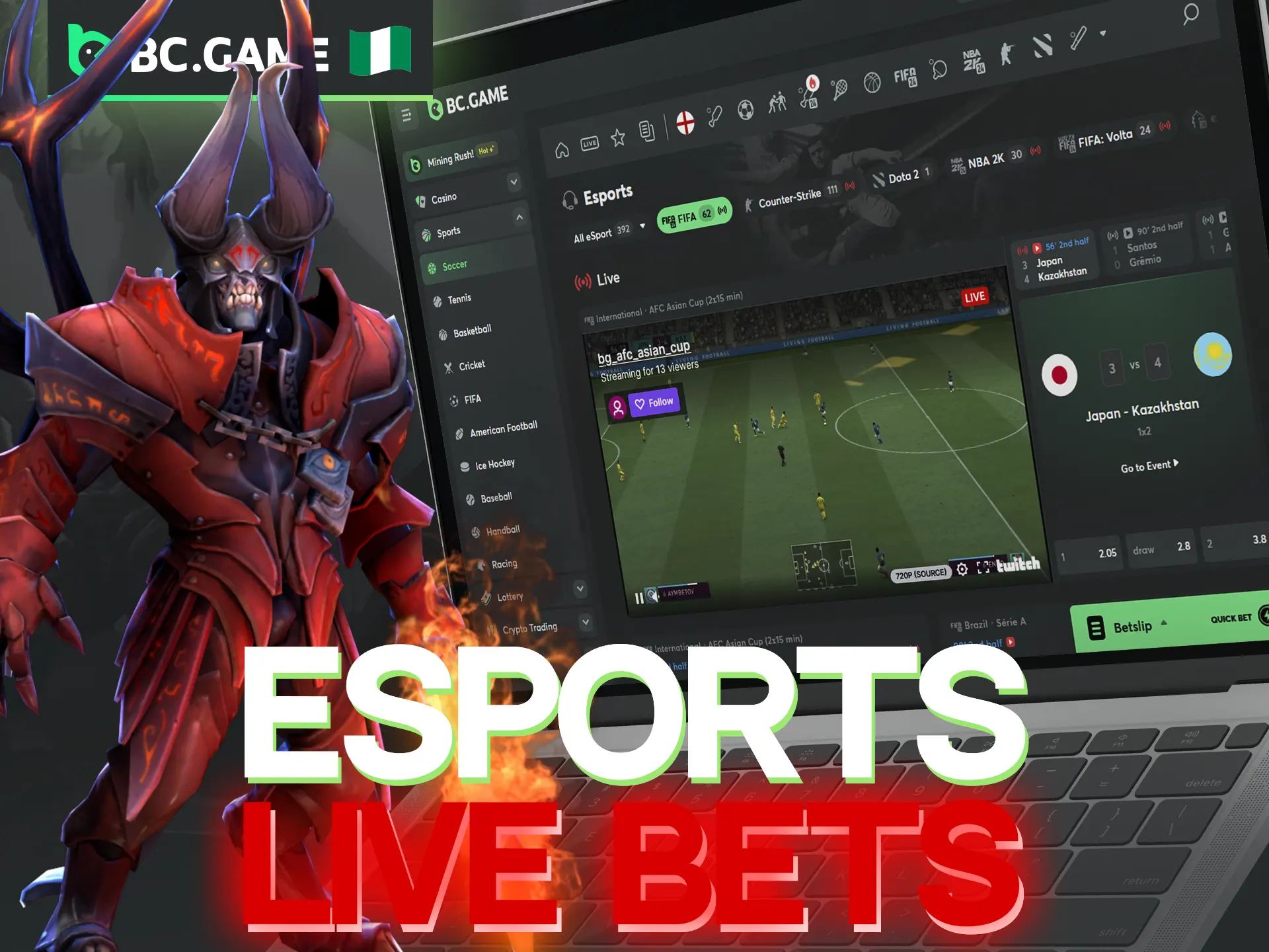 Live esports betting is more accessible with BC Game.