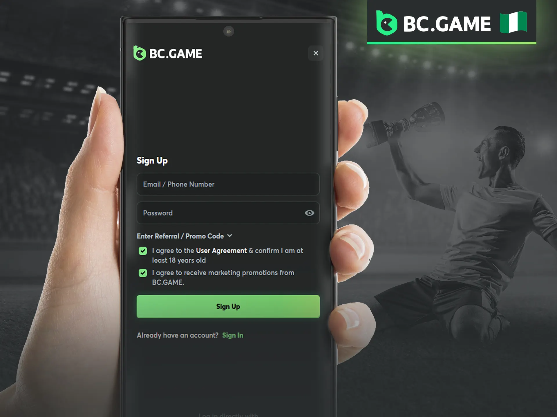 Create an account on the BC Game casino mobile app in a few simple steps.