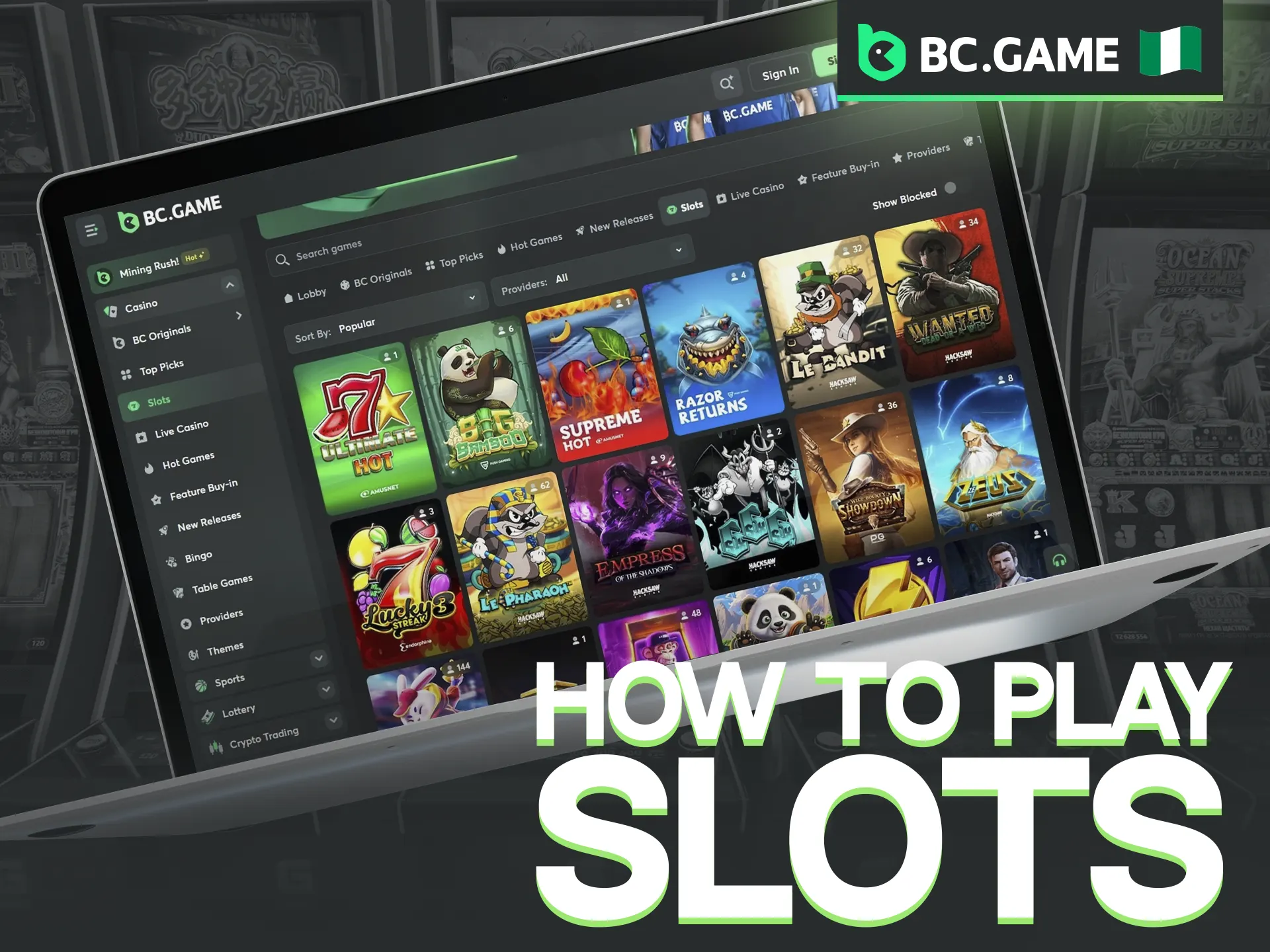 BC Game boasts easy navigation to get started playing slots.