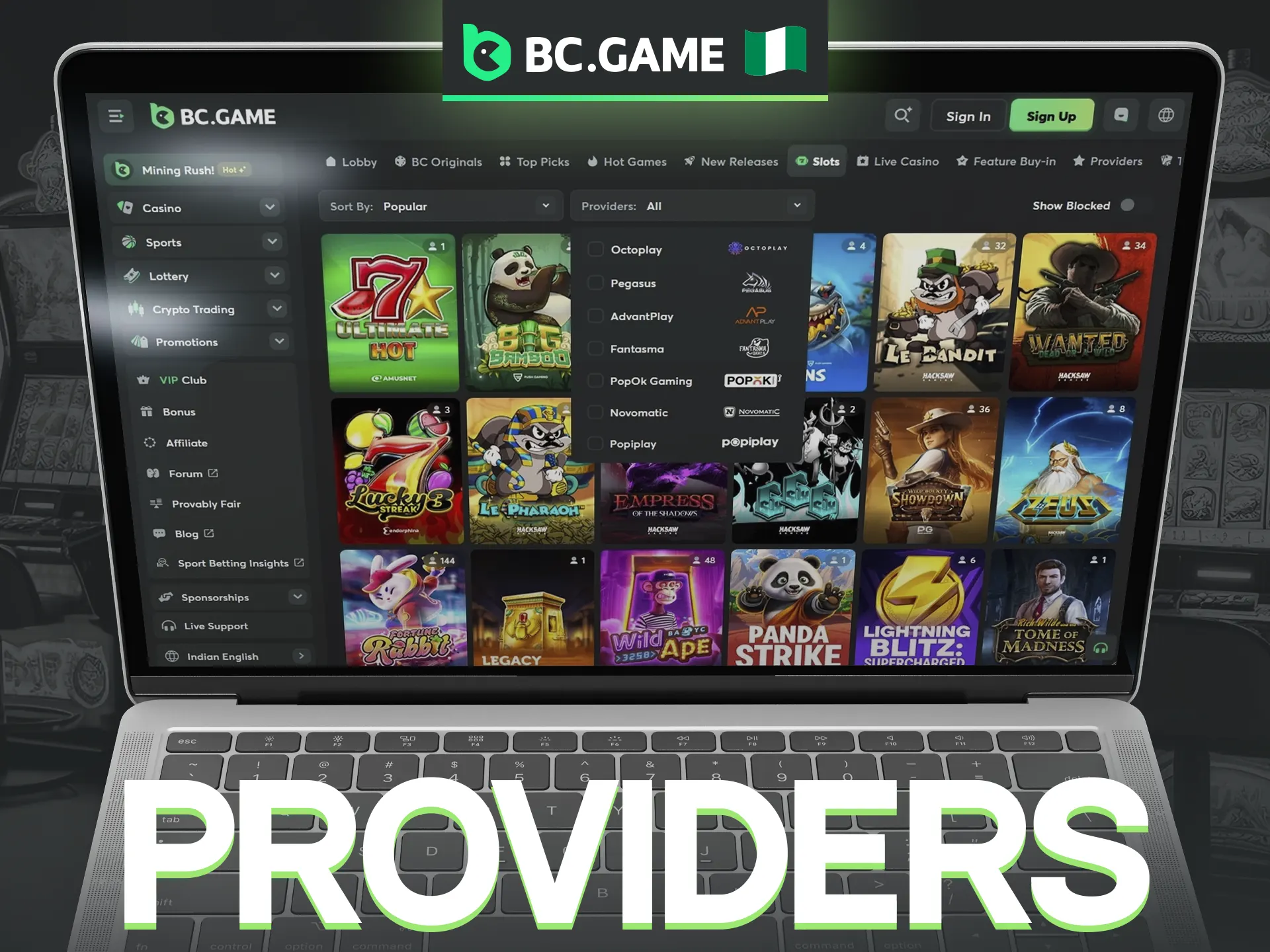 BC Game supports reliable providers to play slots.