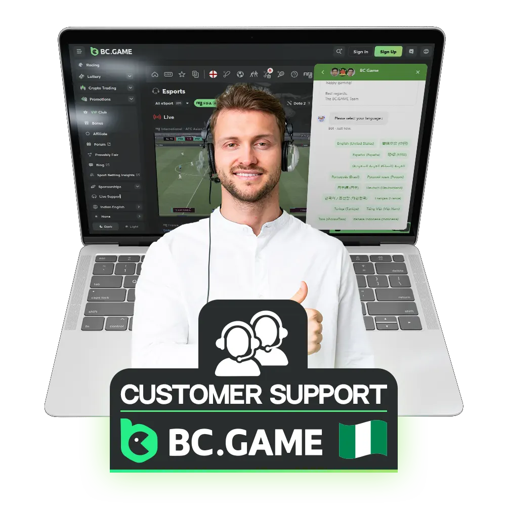 Customer support on the BC Game website and how to contact it.