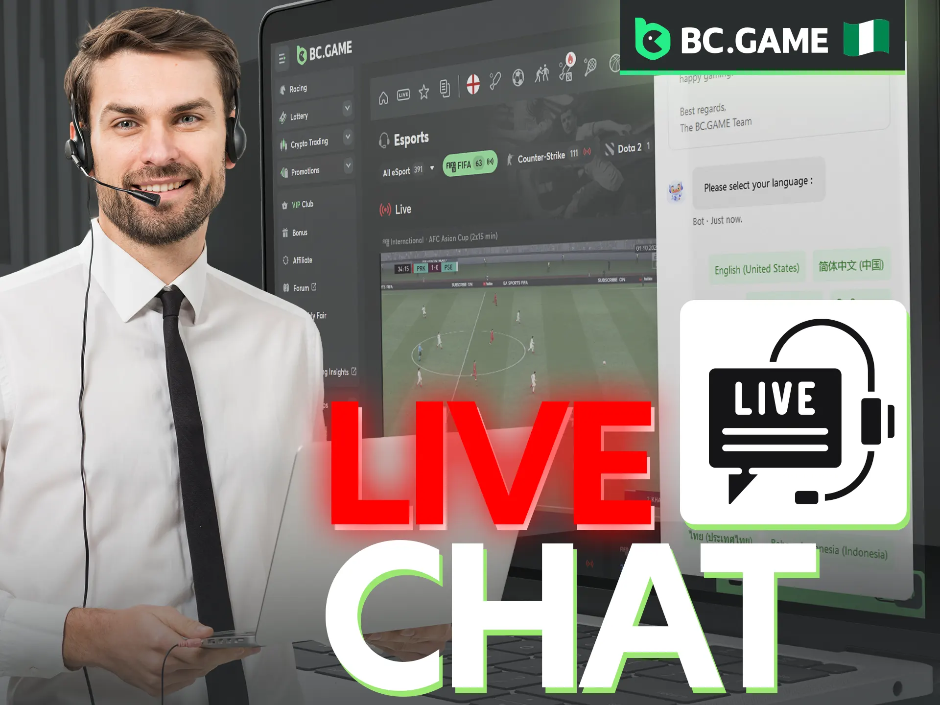 Contact the support service and get a quick response via live chat right on the BC Game website.