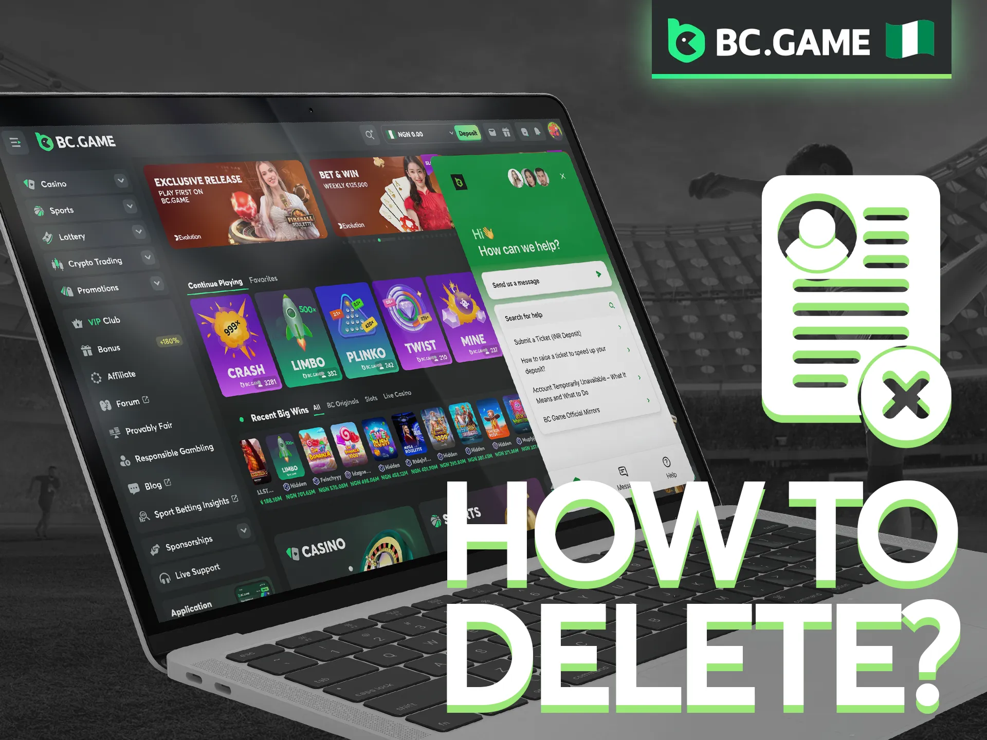 Simple steps to delete your BC Game account.