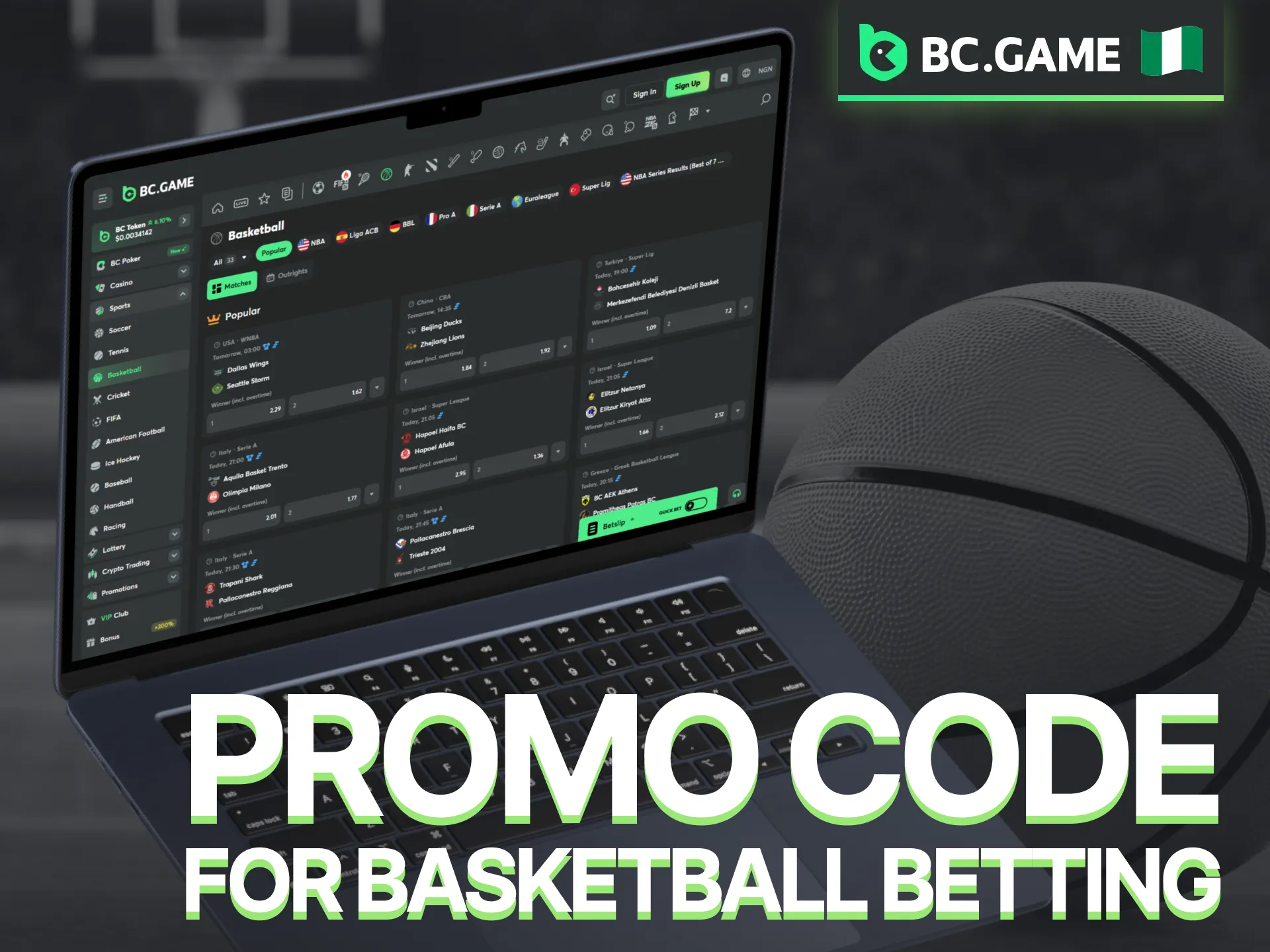 Use a BC Game promo code Nigeria for basketball betting rewards.