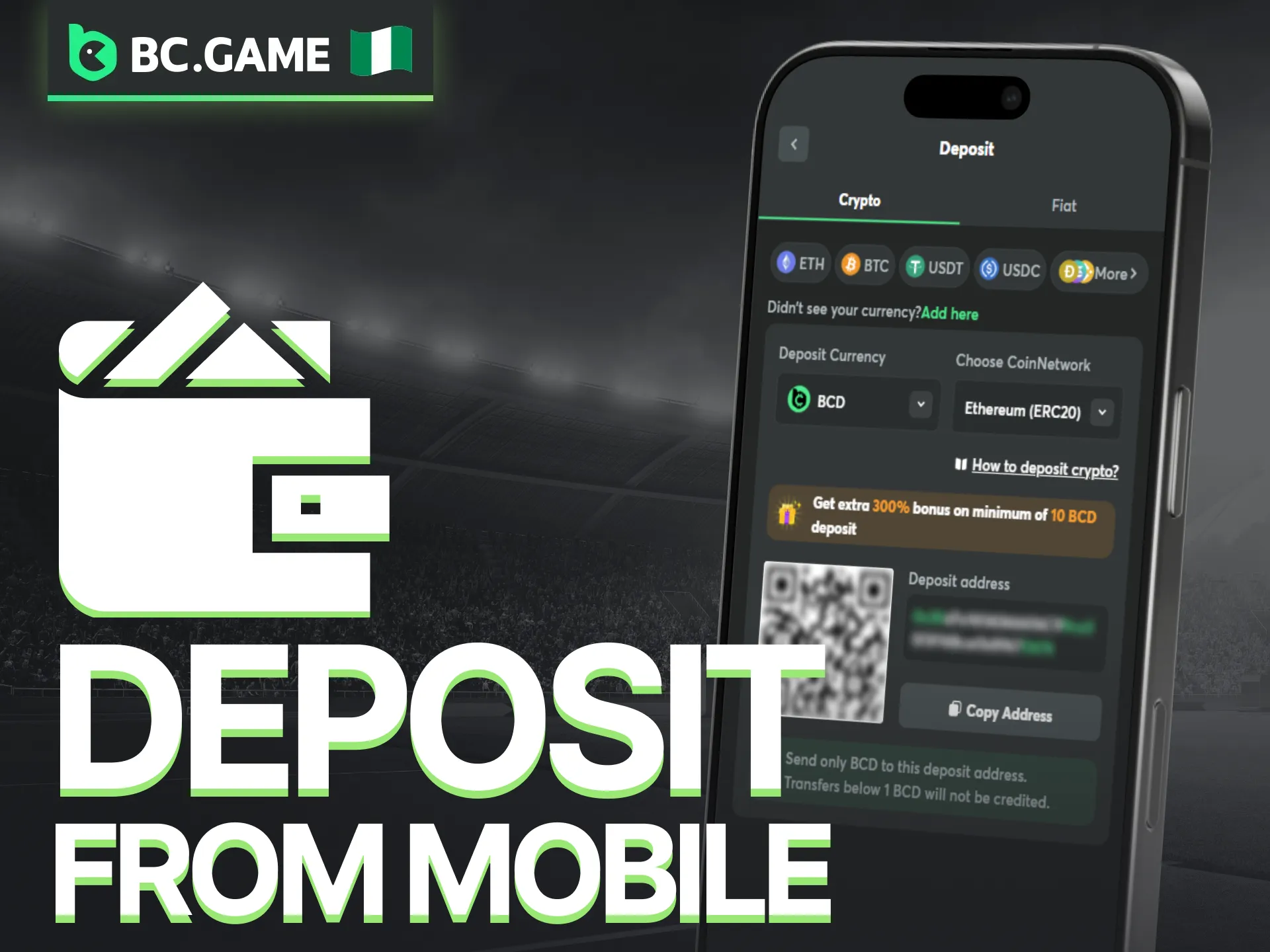 You can effortlessly fund your BC Game account using your mobile device.