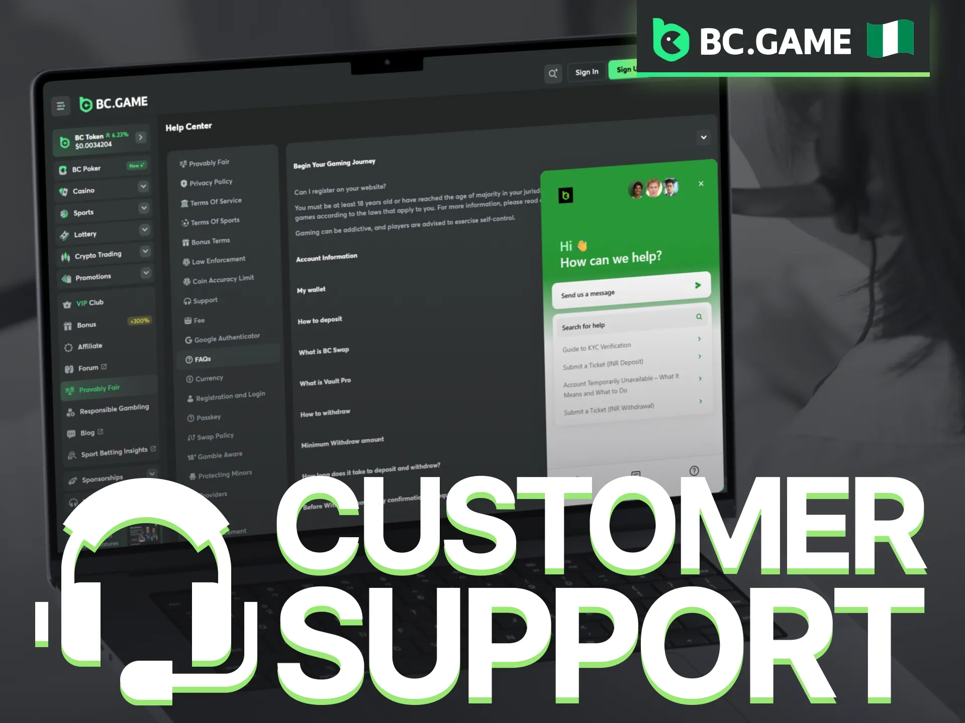 BC Game support team is always ready to help with your account.