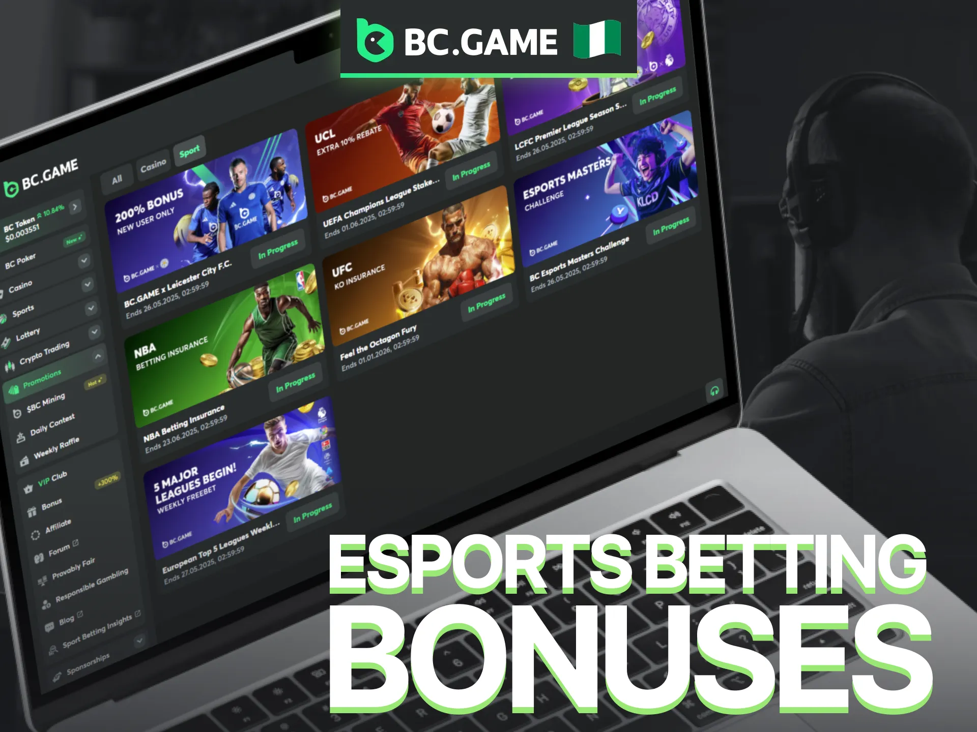 Claim exciting eSports betting bonuses with BC Game in Nigeria.