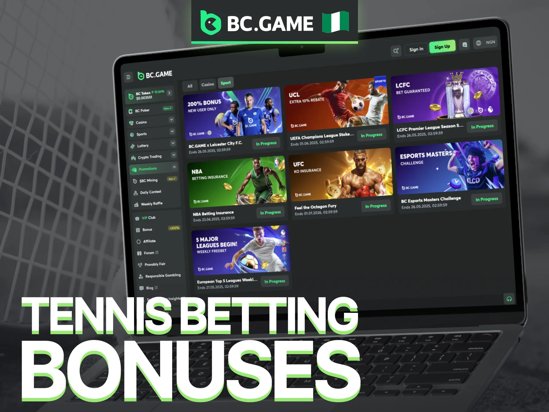 Unlock exciting tennis betting bonuses with BC Game Nigeria offers.