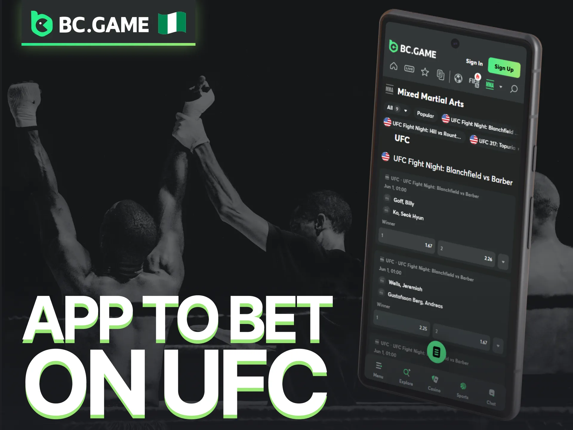 Download the BC Game app in Nigeria to enjoy UFC betting on the go.