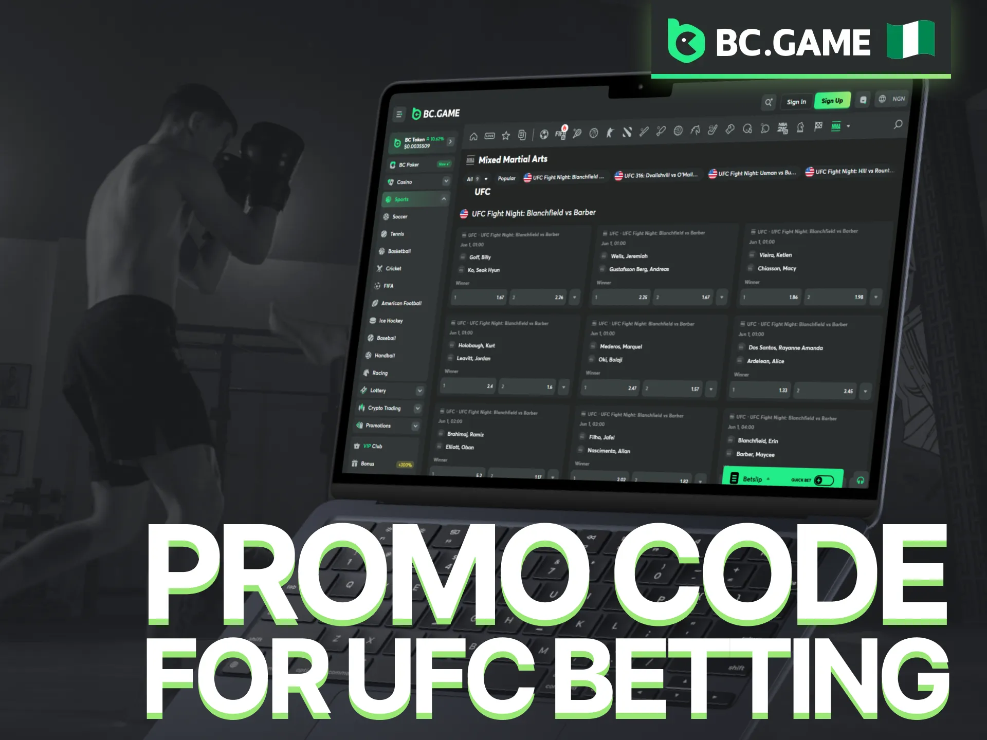 Use a BC Game promo code Nigeria to claim exclusive UFC betting offers.