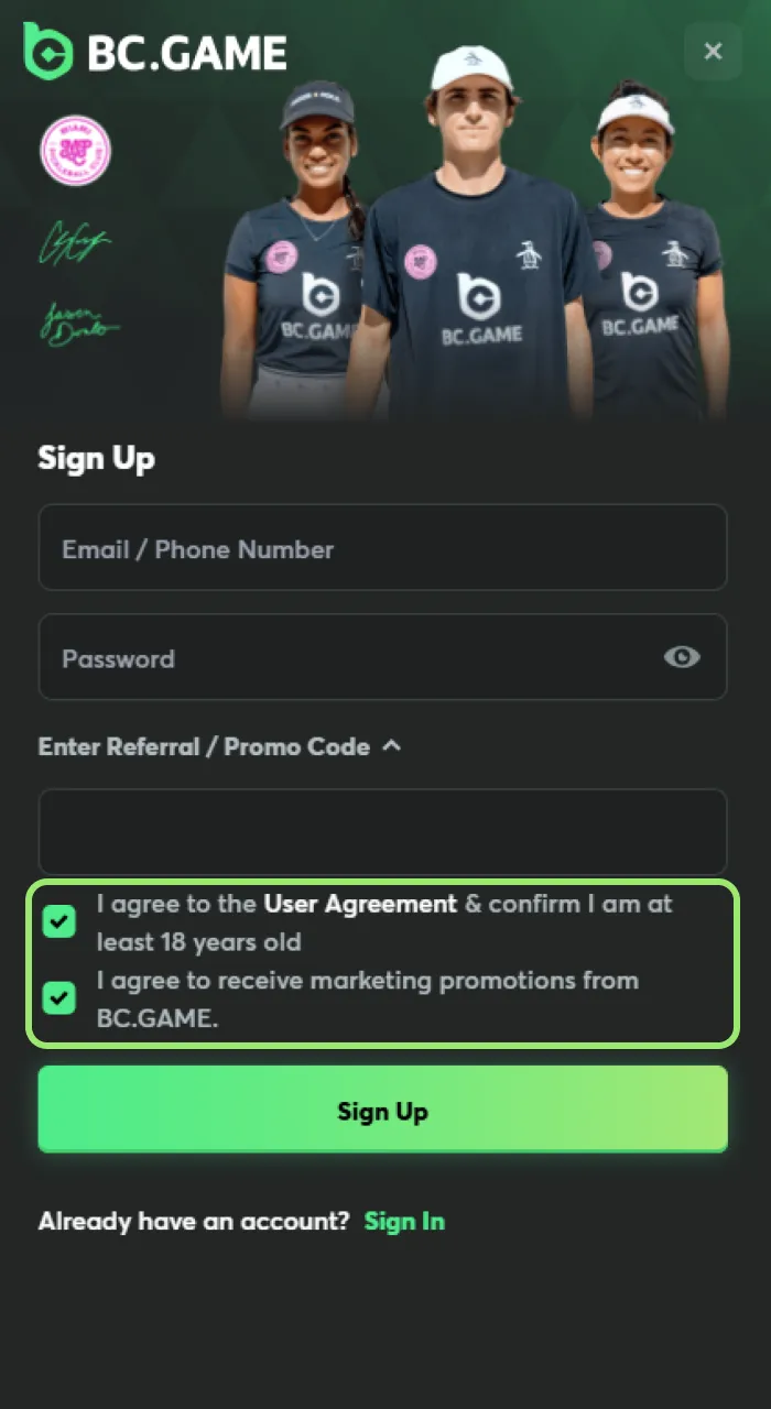 Accept the terms to start using BC Game Nigeria services.