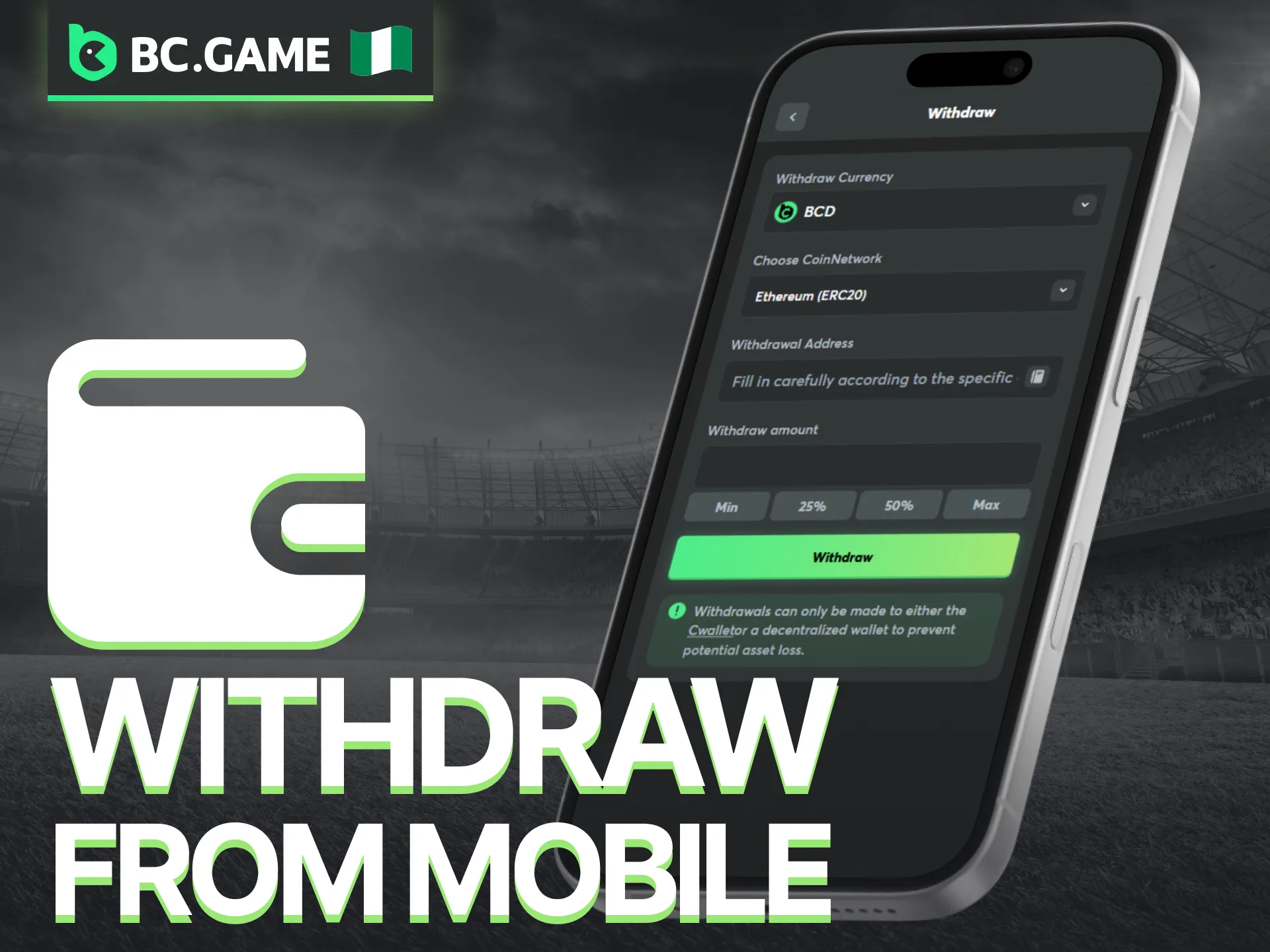 Withdrawing funds from your mobile account on BC Game is an easy process.
