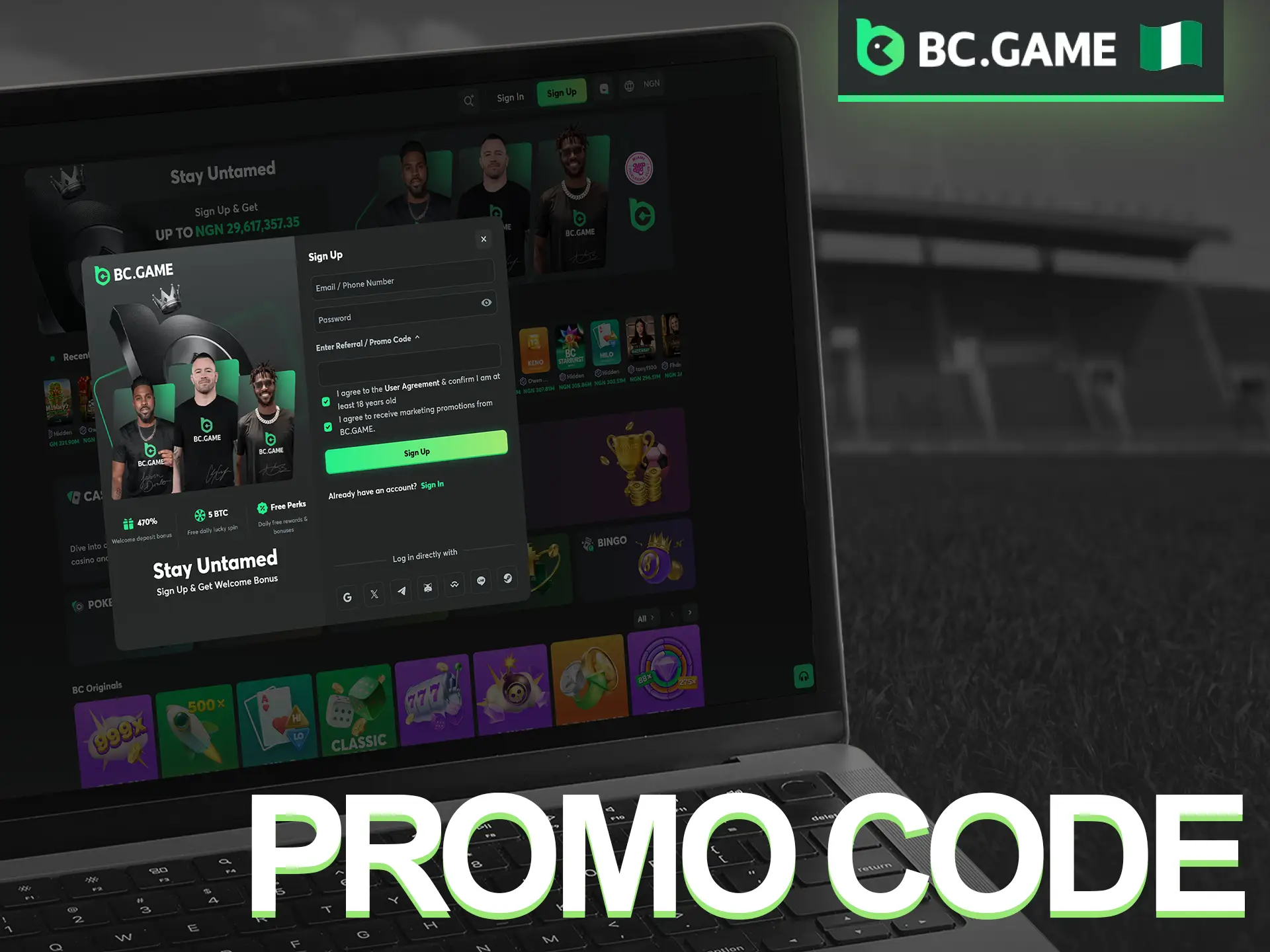 Enter the promo code when signing up to BC Game for extra rewards.