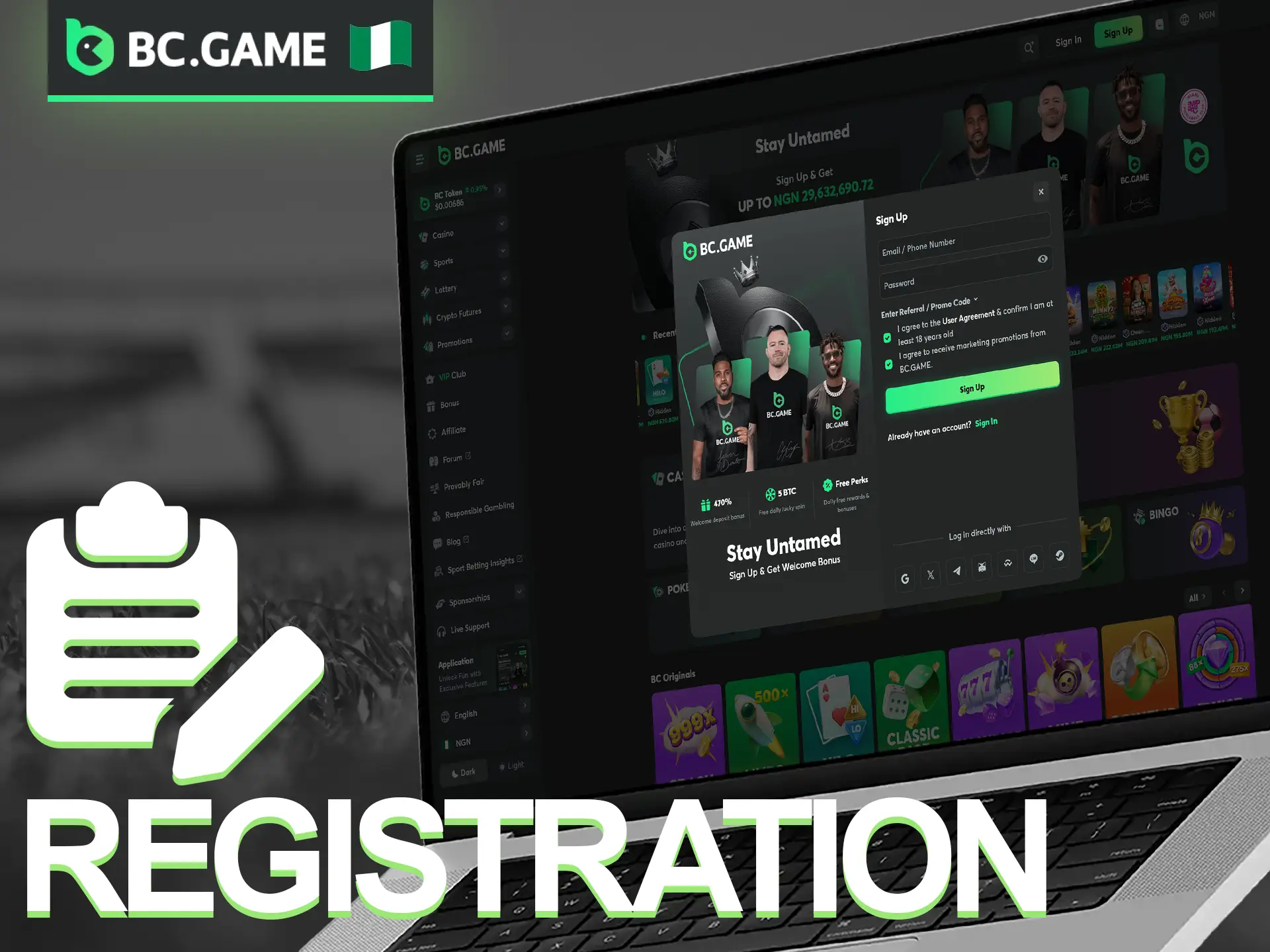 Sign up for BC Game quickly and start playing.