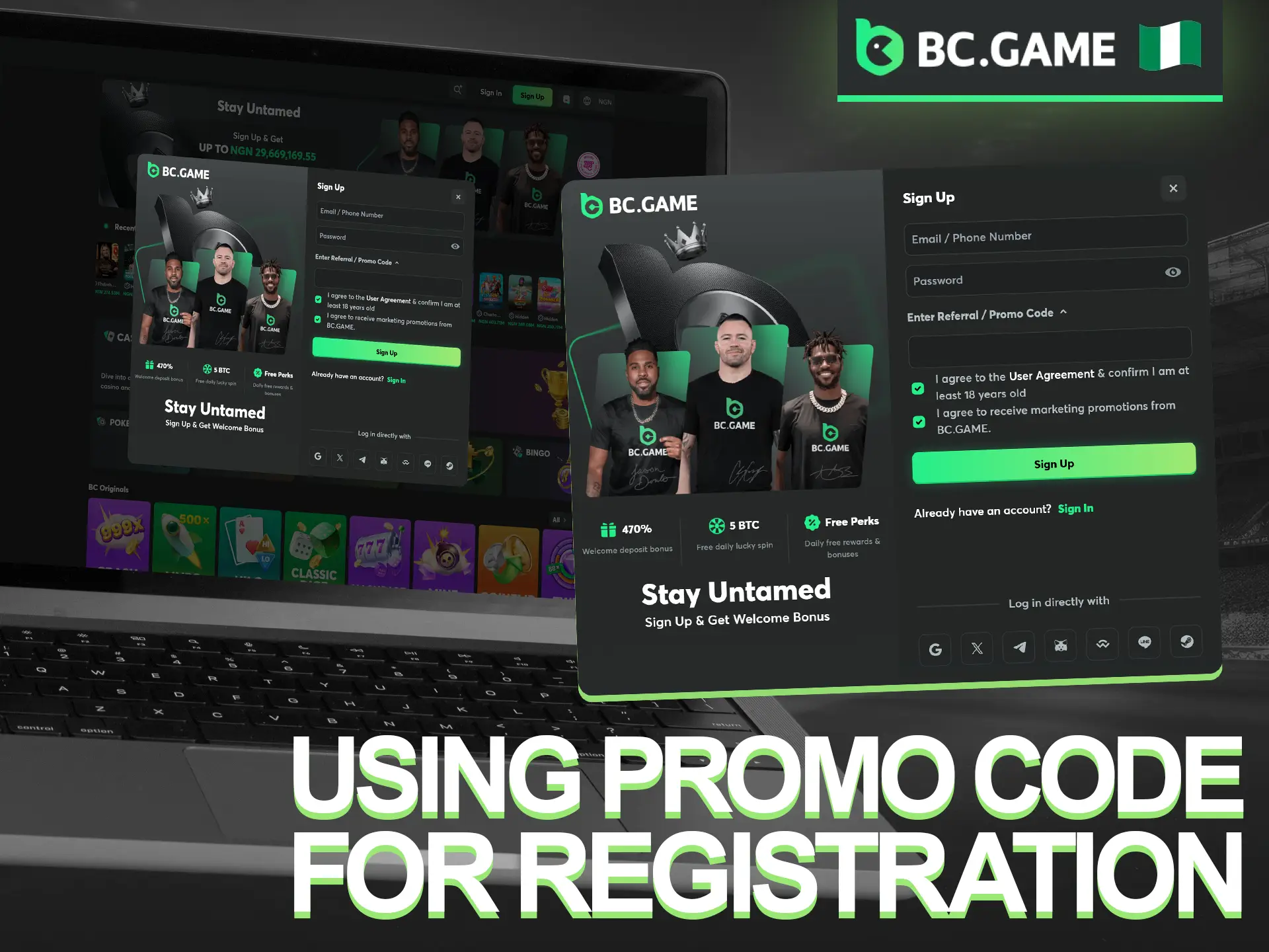 Claim a welcome bonus and free bets by using code when signing up to BC Game.
