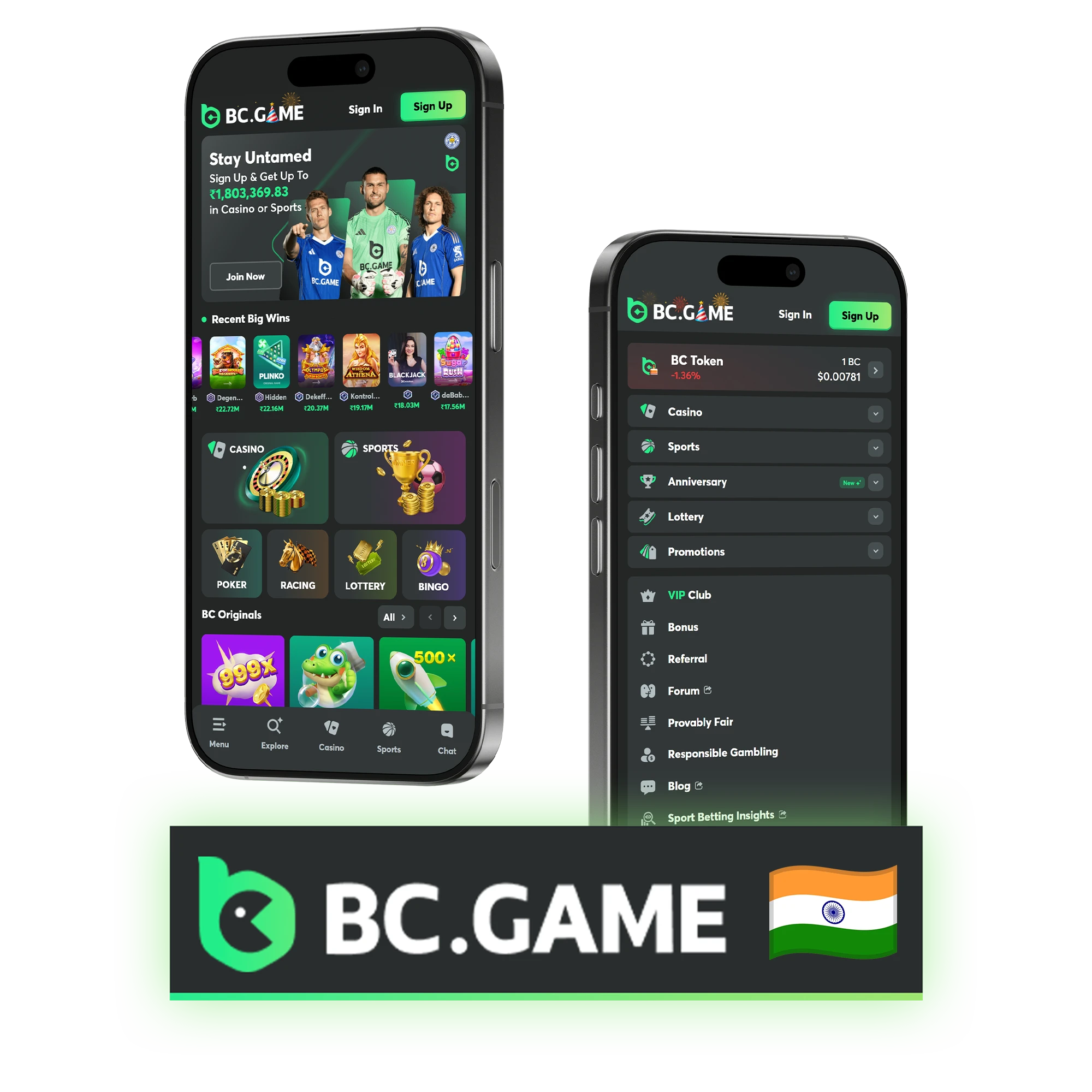 The BC Game app offers full features on Android, iOS, or PC without a download.