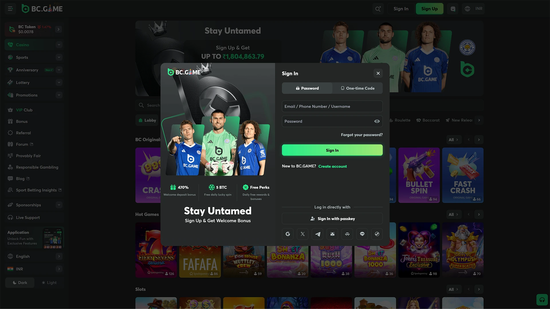 Log in to your BC Game account on your PC.