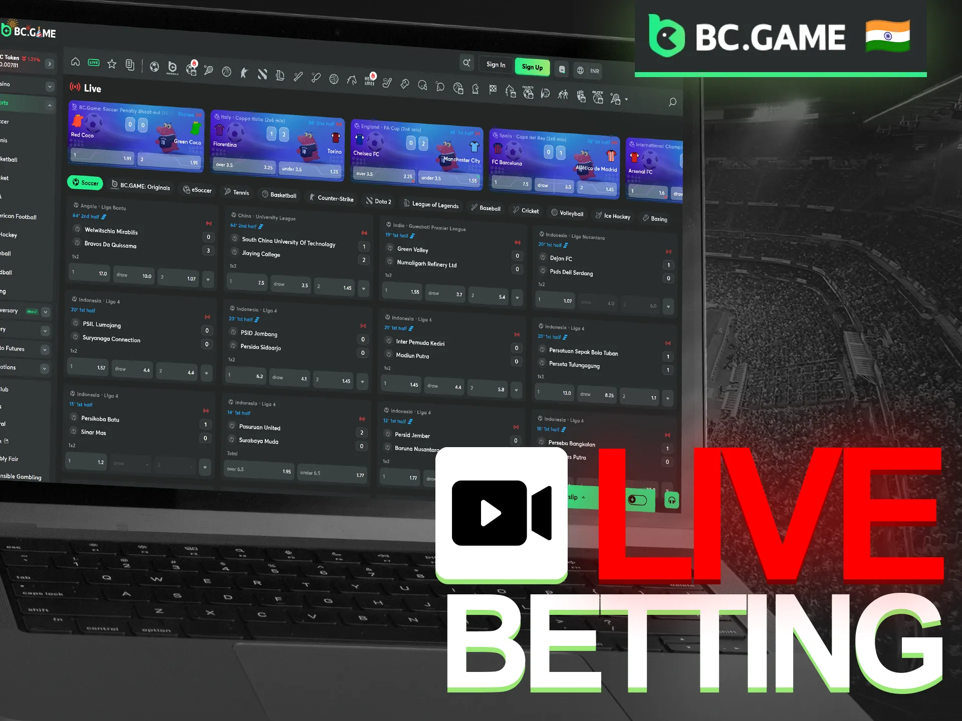 Place your bets in real time and follow the scores, changes and odds at BC Game.