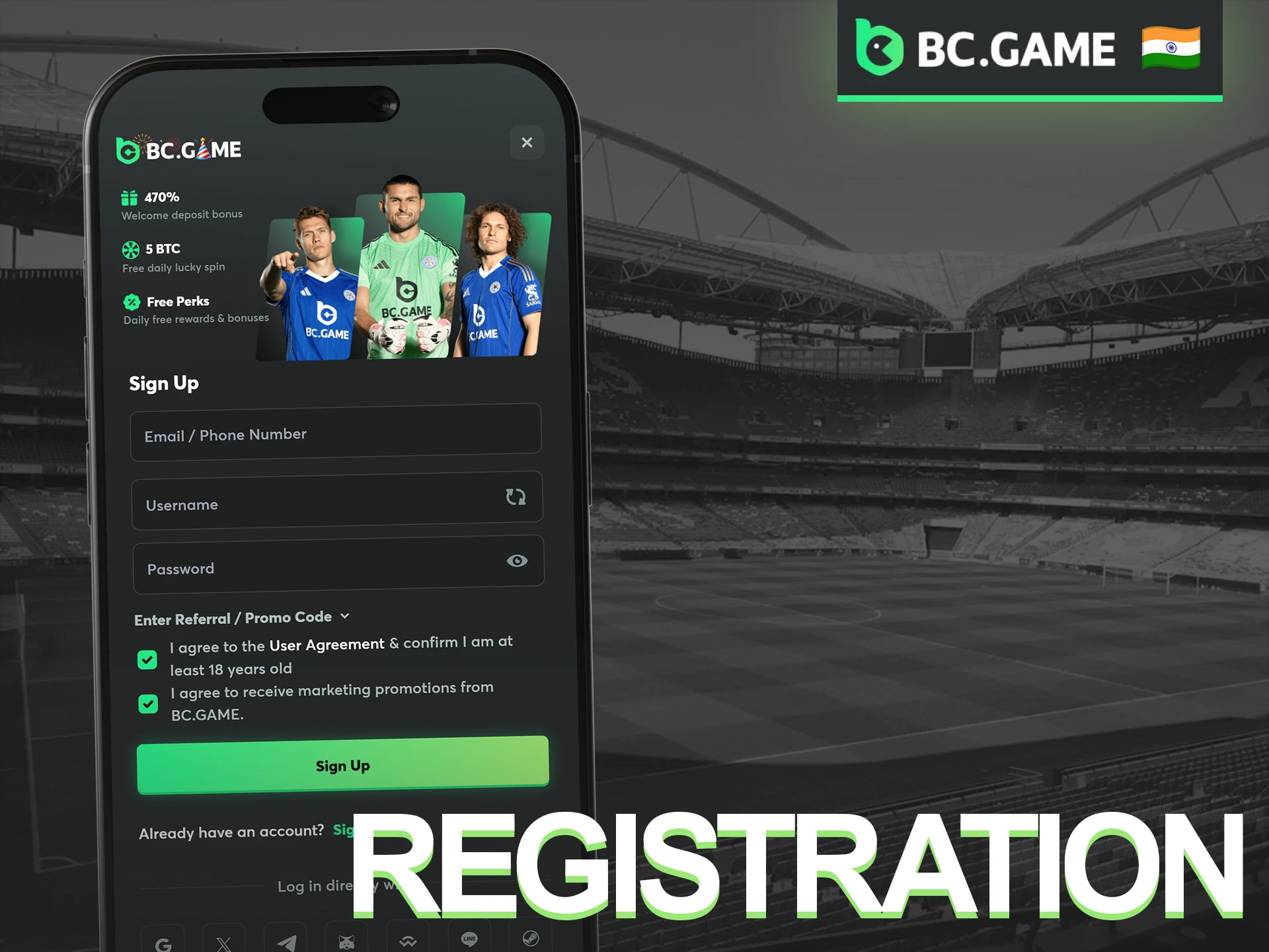Follow these instructions to register on BC Game on your mobile device.