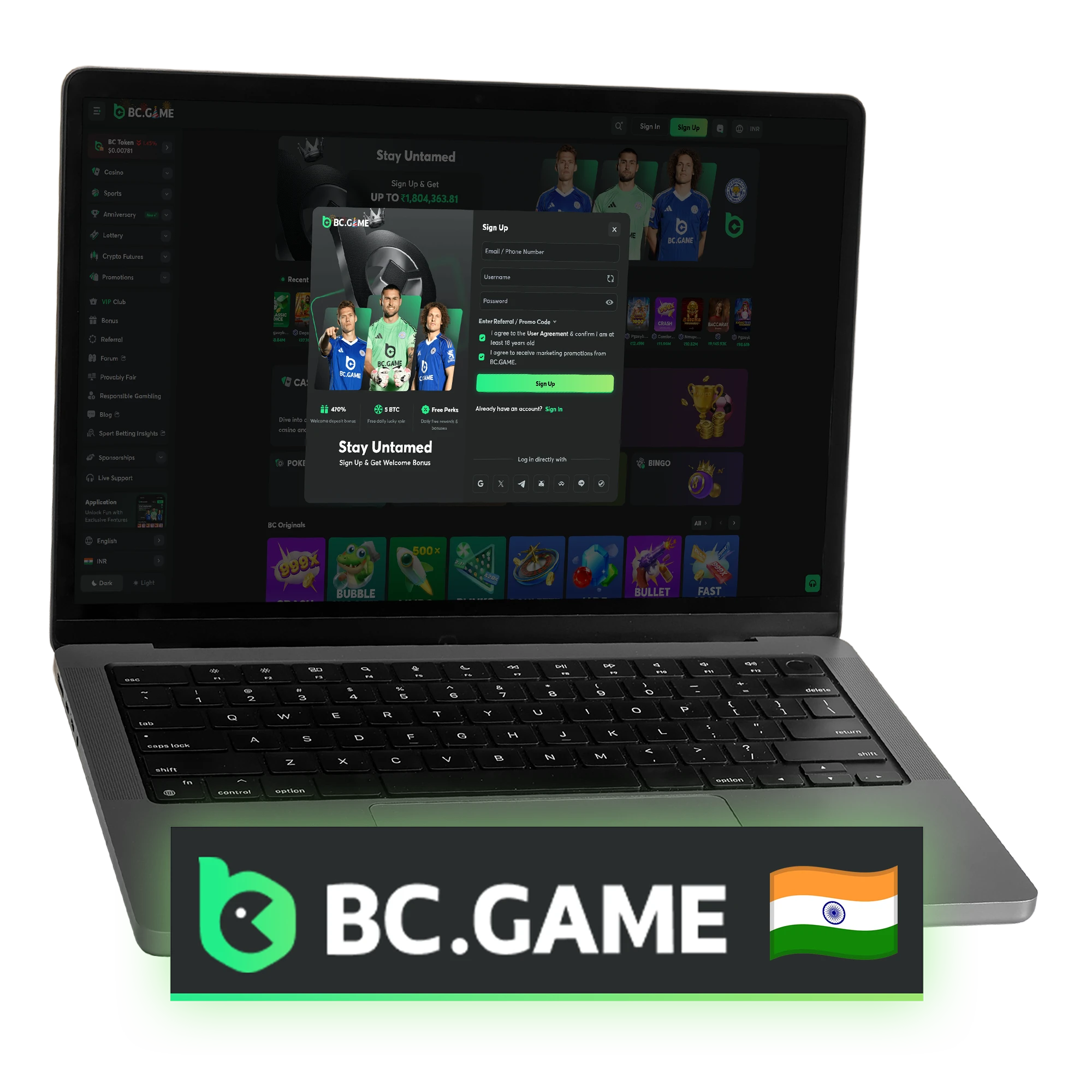 Create a BC Game account to protect your data, claim bonuses and make withdrawals.