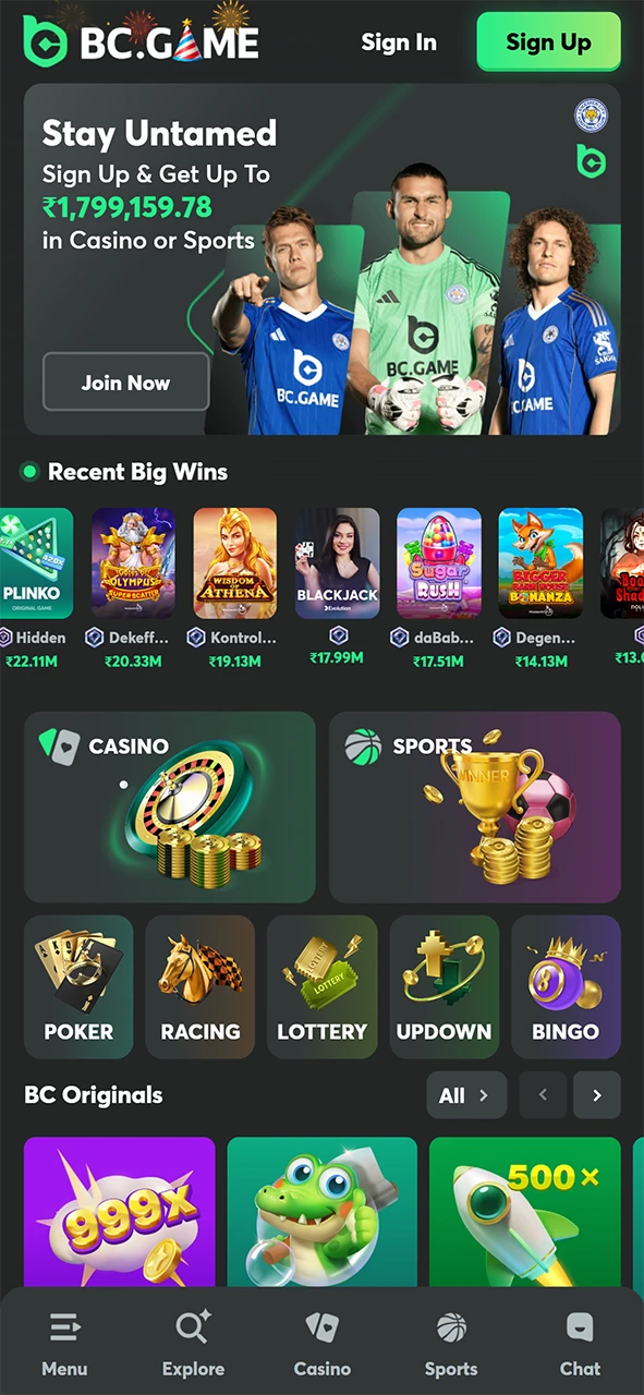 Go to the BC Game website and click on the registration button.