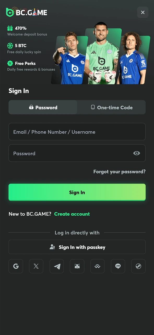 Log in or register using the iOS BC Game app to enjoy mobile gaming.