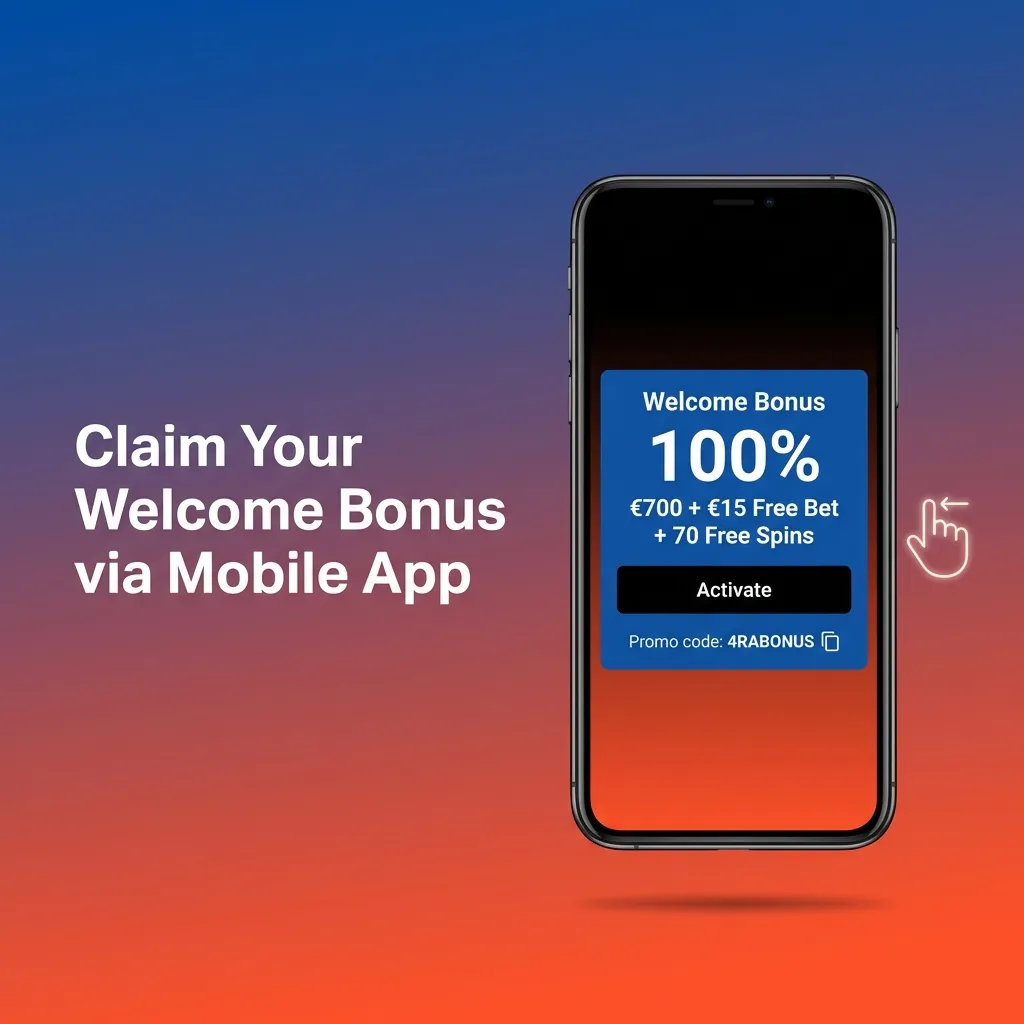 Mobile app interface showing registration, deposit, and welcome bonus claiming process for Android and iOS users.