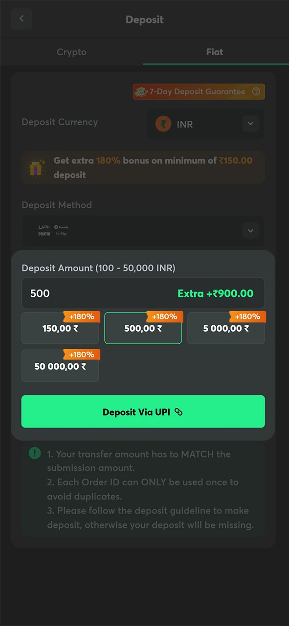 Confirm the Deposit to successfully add funds to your BC Game balance.