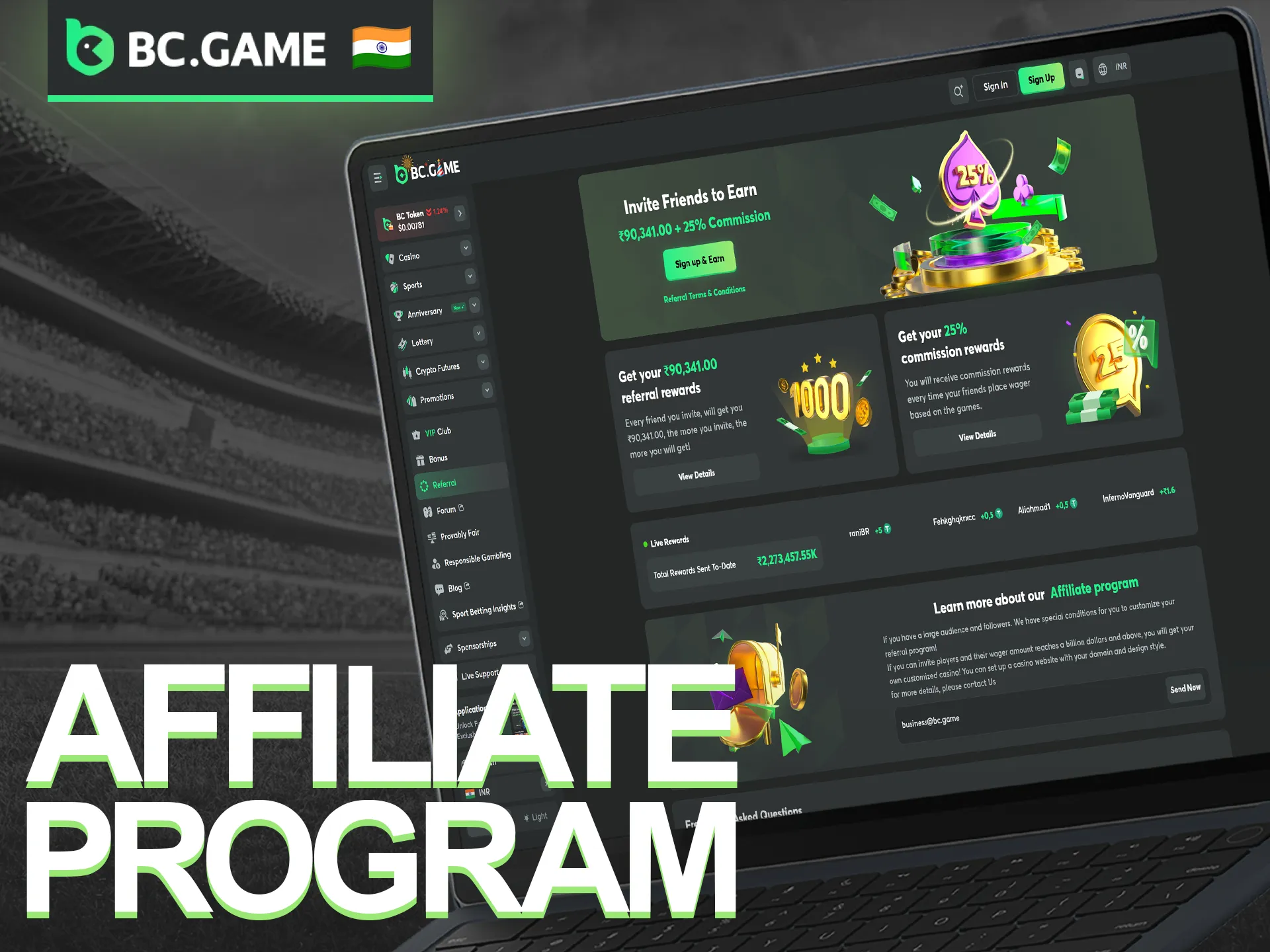 Join the BC Game affiliate program and earn commissions by inviting new players.