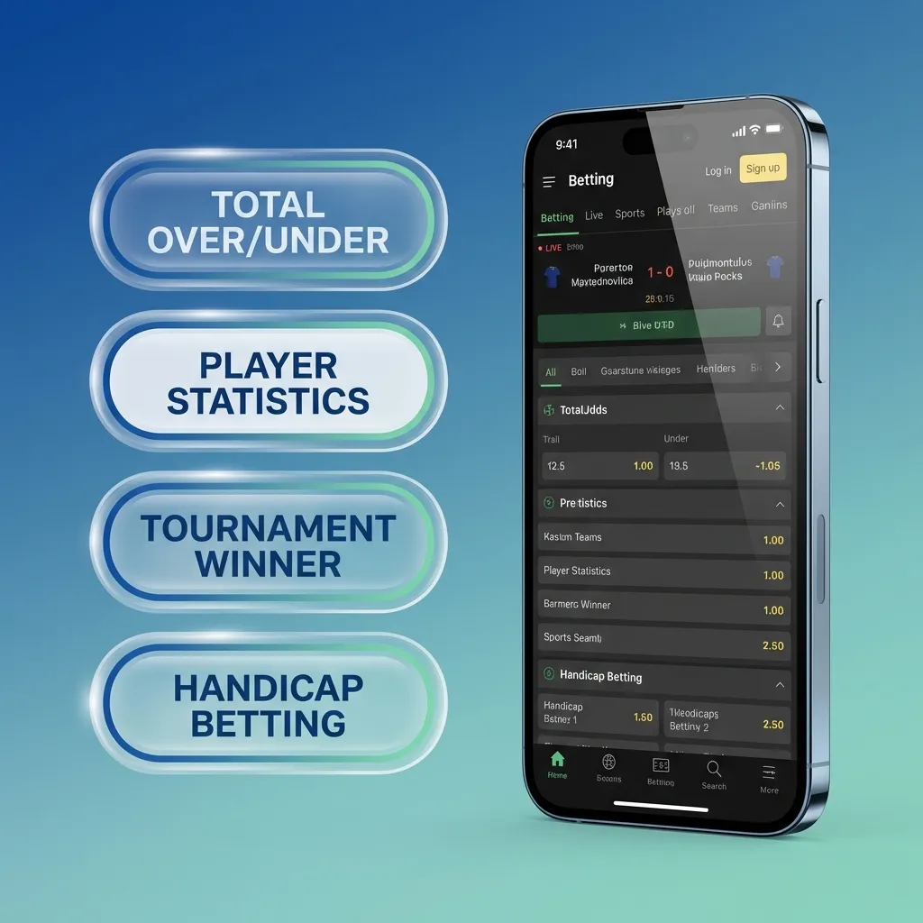 BC Game app betting options: single, accumulator, system, handicap, and over/under bets displayed with descriptions