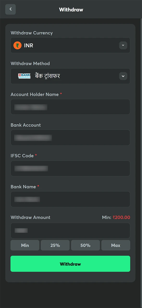 Enter Amount and Confirm to finalize your BC Game Withdraw and get money.