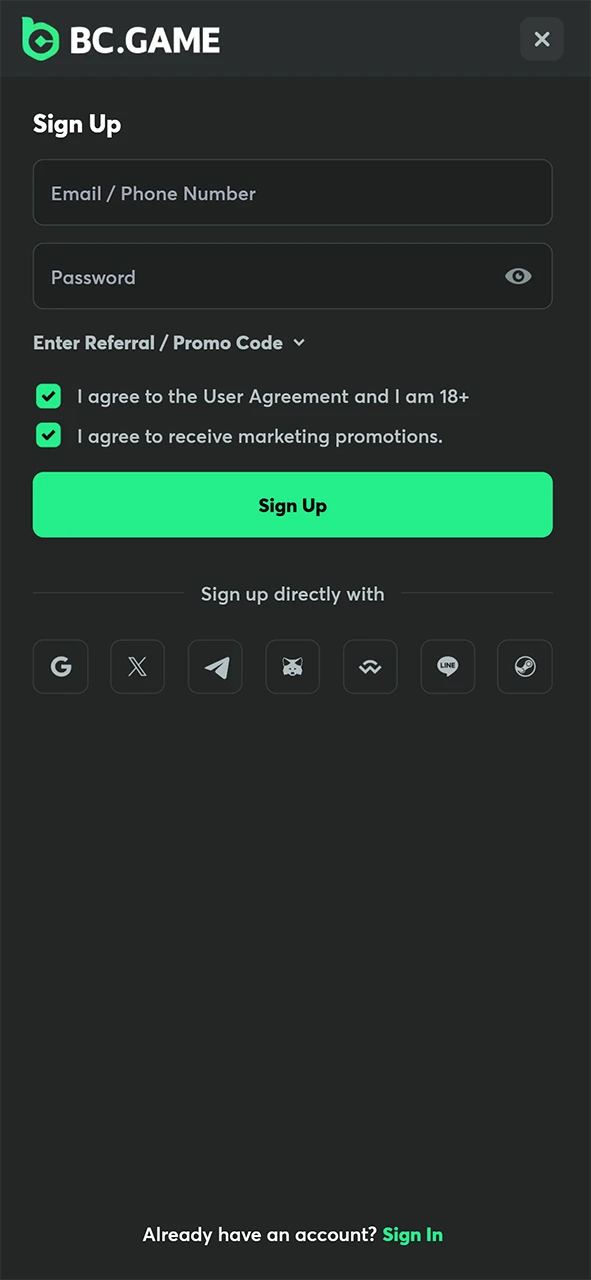Access your personal account to begin wagering on BC Game IPL.