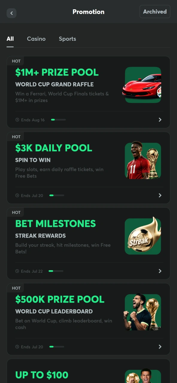 Discover available rewards and promotions in the BC Game app.