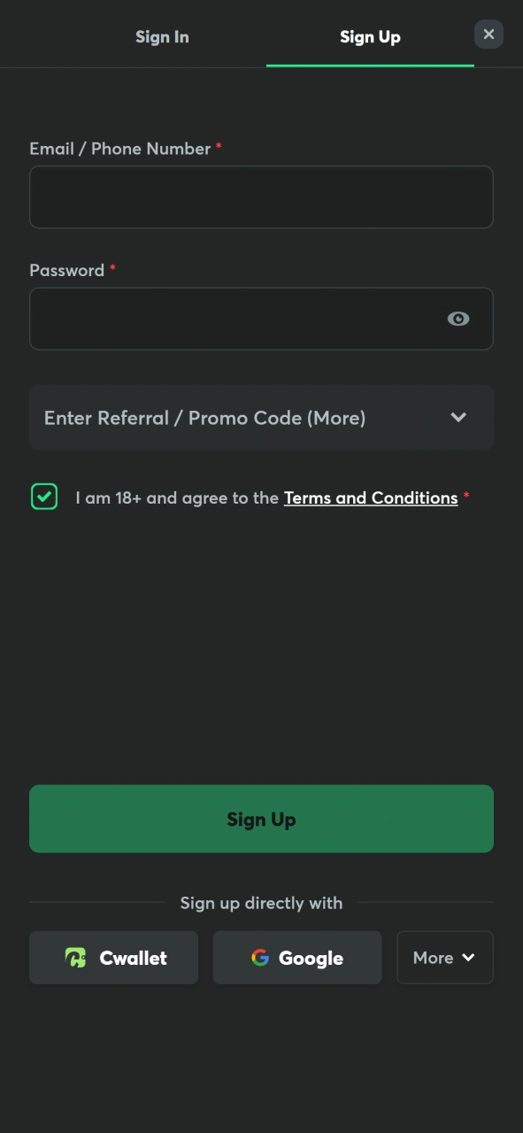 Create a BC Game account directly through the BC Game mobile app.