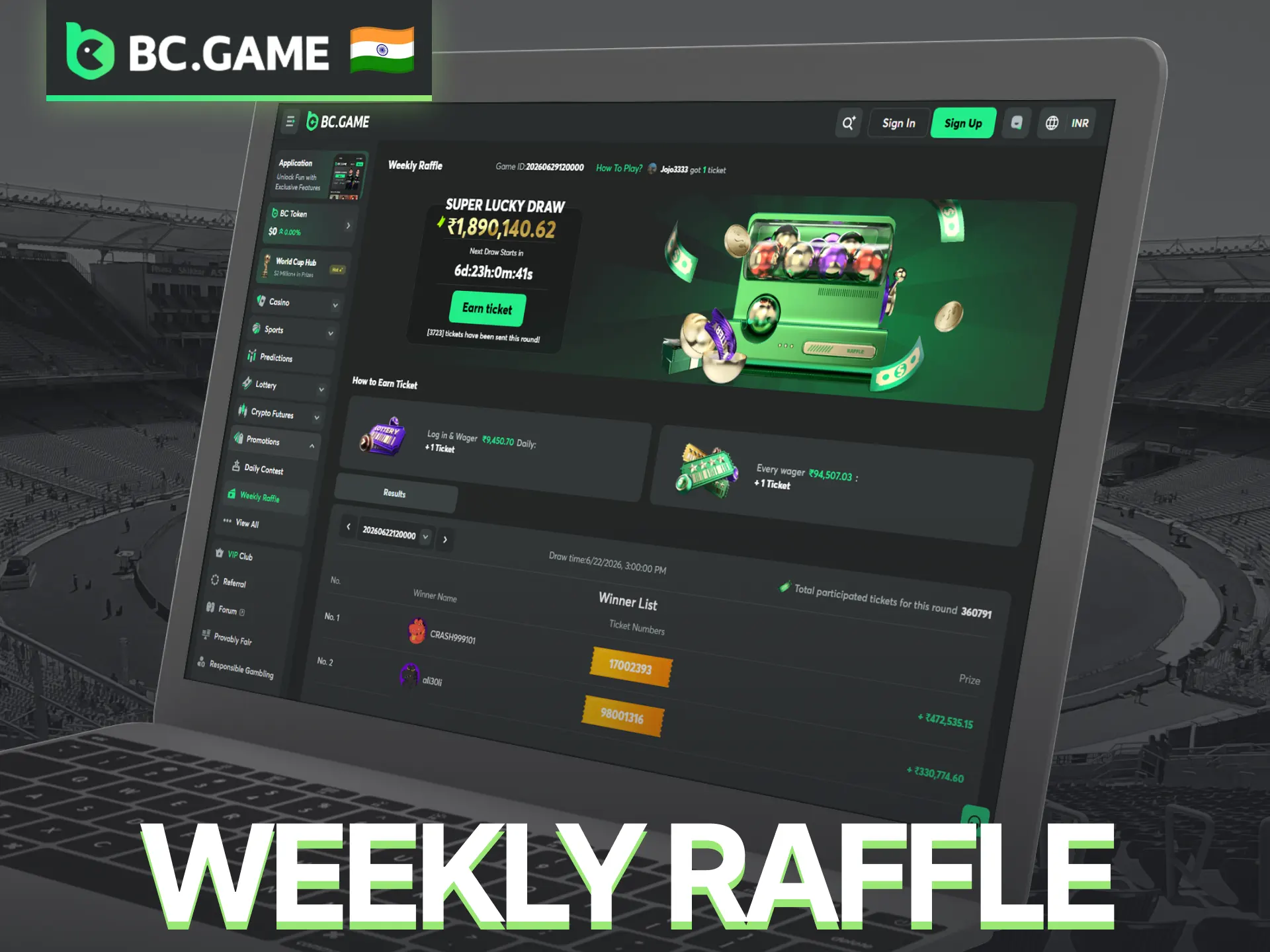 Participate in the BC Game Weekly Raffle and compete for exciting prizes.