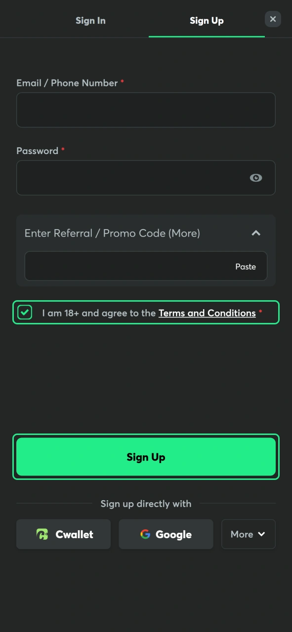 Confirm the registration details and activate your BC Game account.
