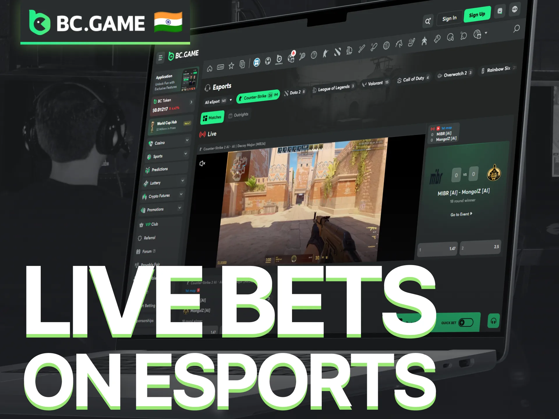 Enjoy live esports betting with real-time odds on the BC Game platform.