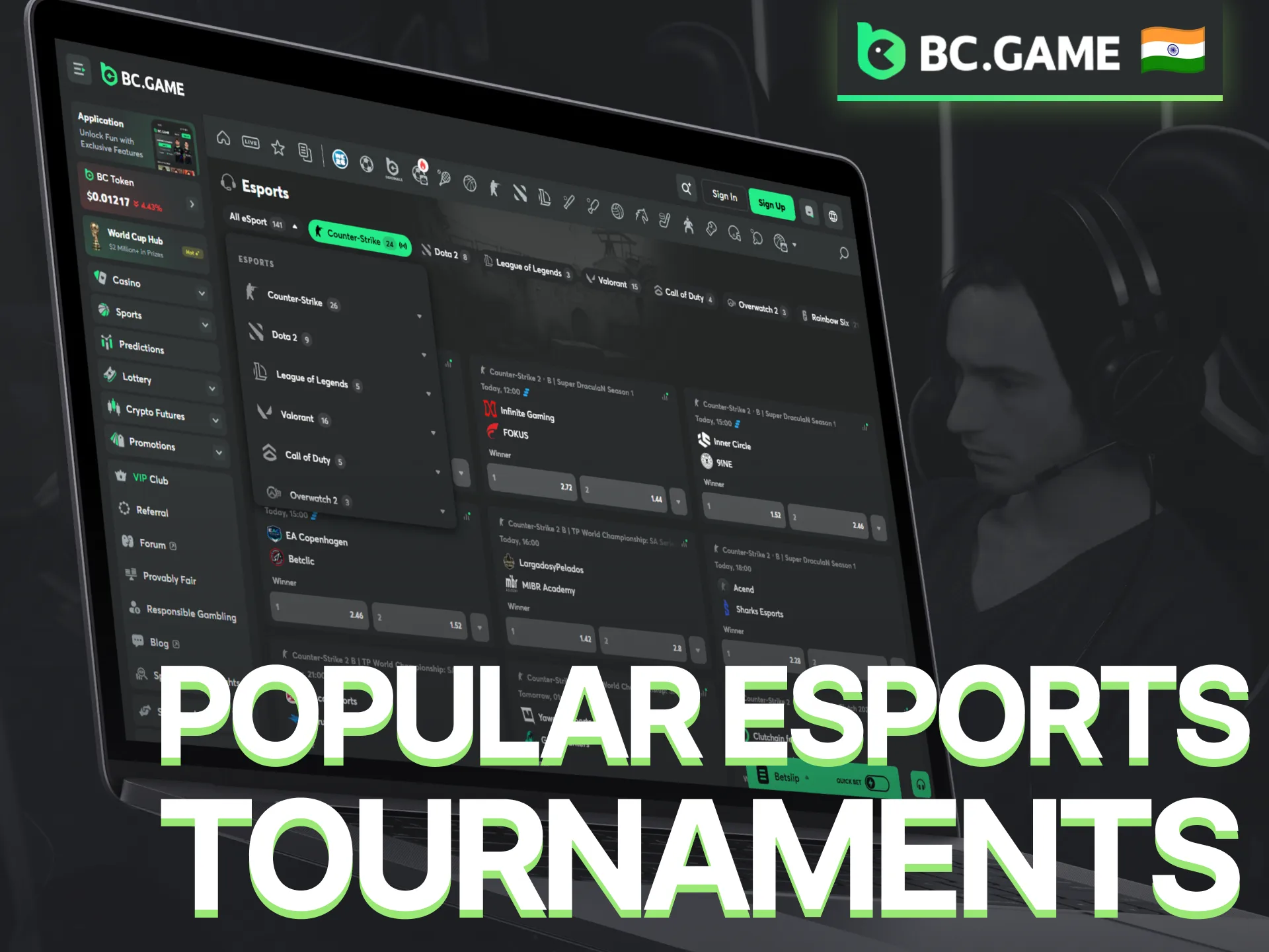 Discover popular esports tournaments available for betting on BC Game.