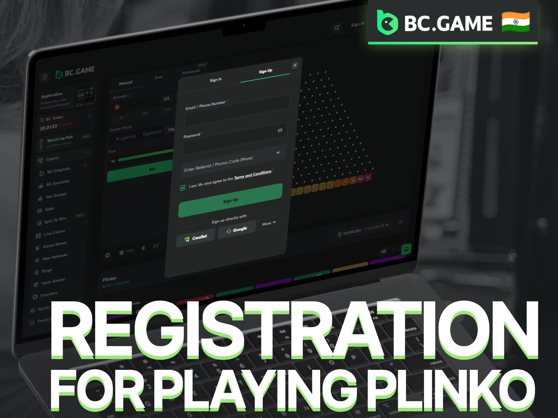 Complete BC Game registration to access the Plinko game.