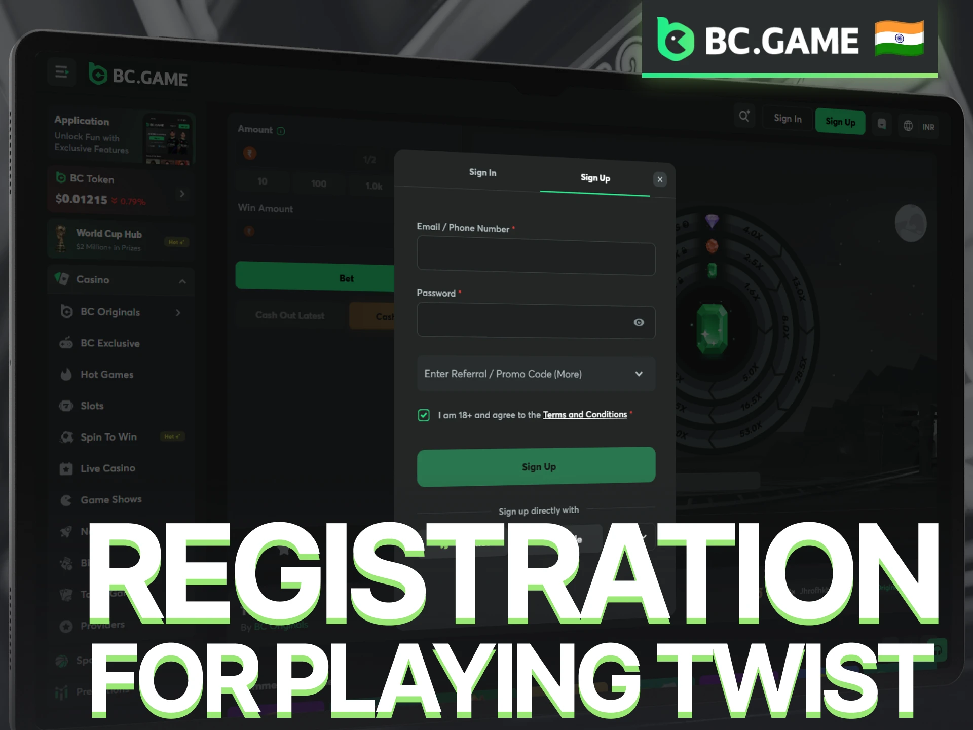 Complete BC Game registration to access the Twist game.