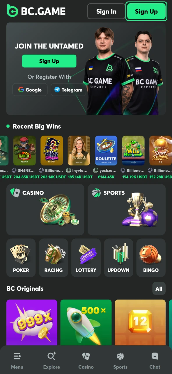 Open the BC Game registration form to create a new betting account.