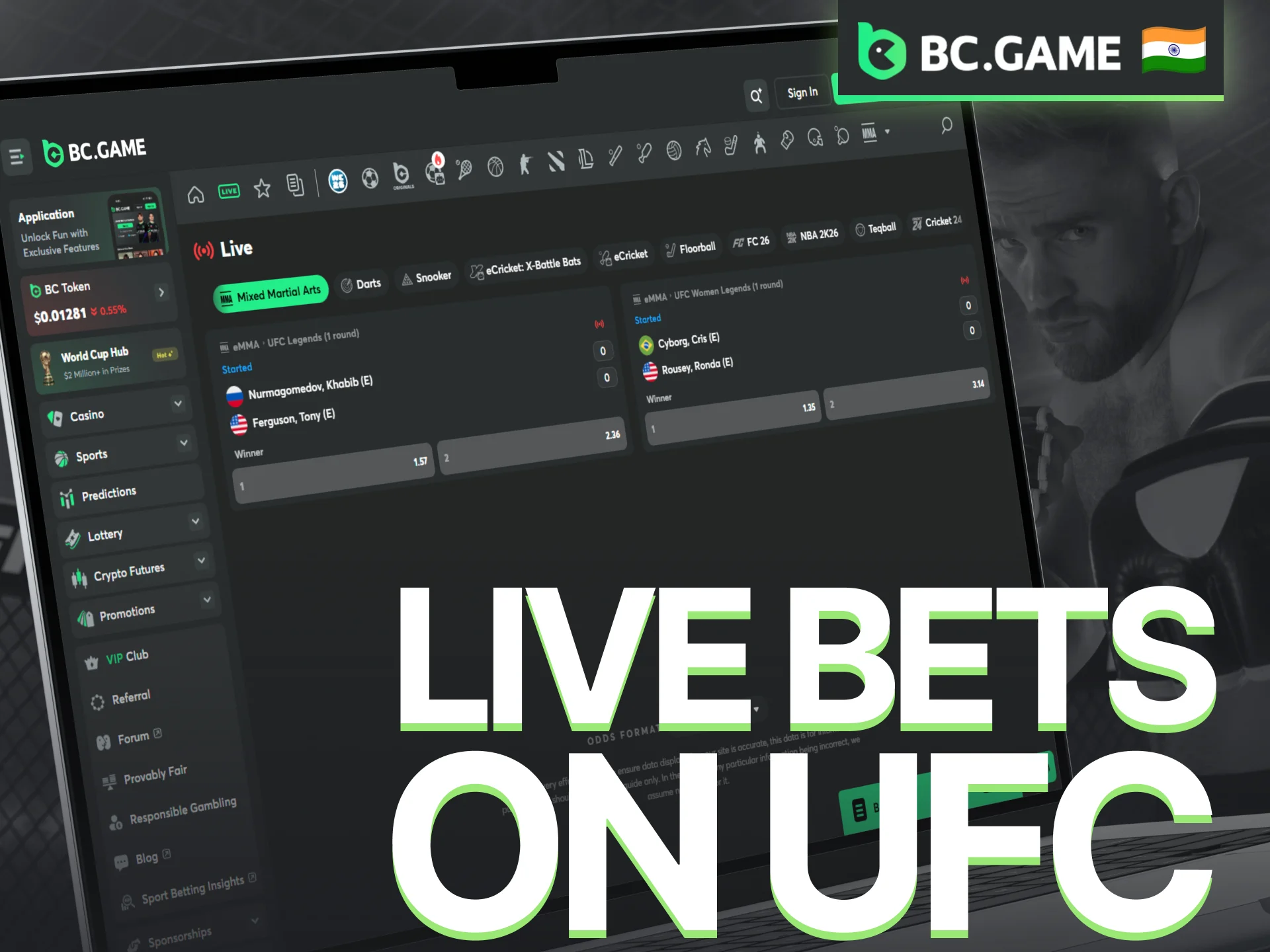 Enjoy live UFC betting with real-time odds on the BC Game platform.