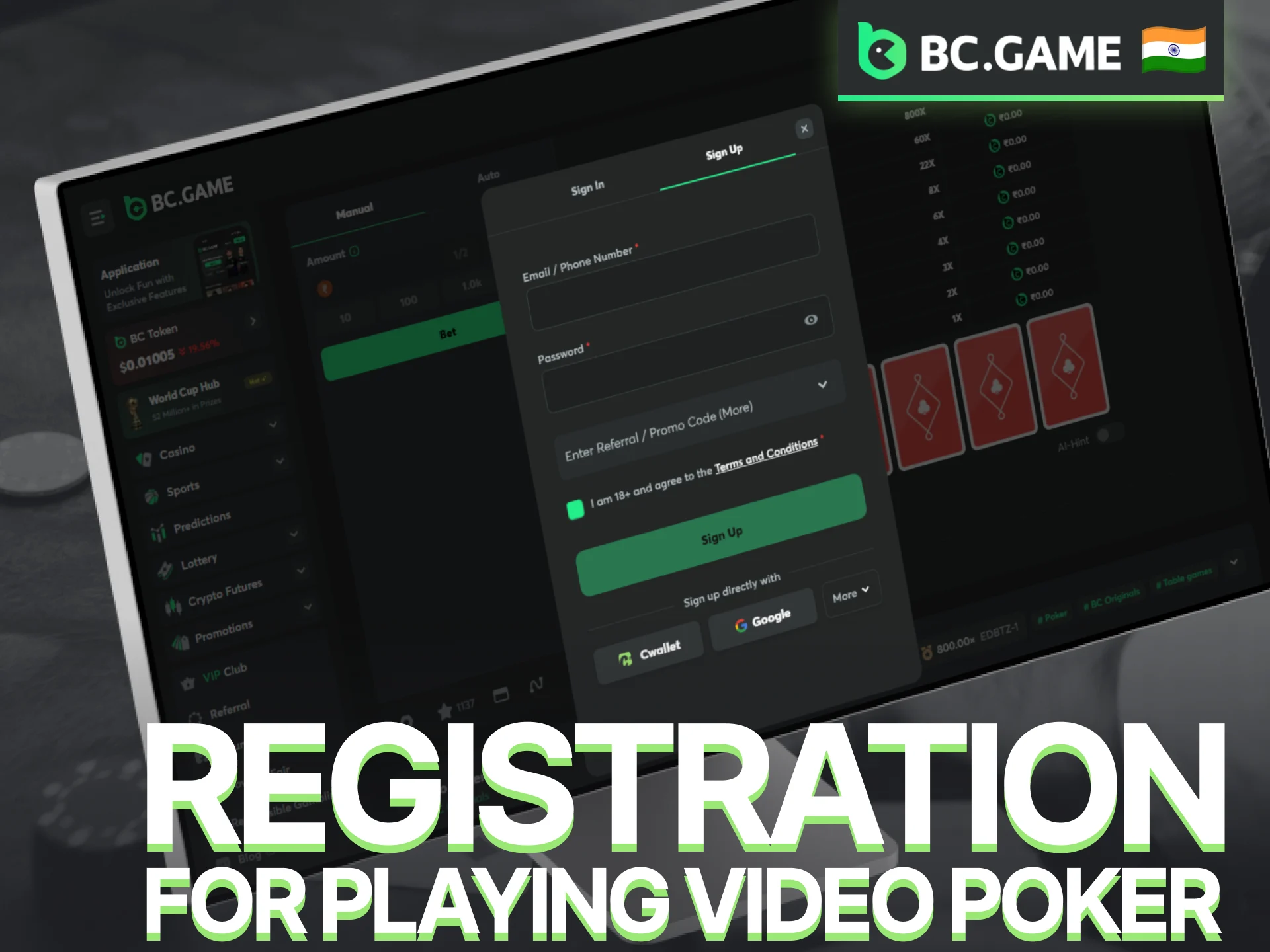 Complete BC Game registration to access Video Poker games.