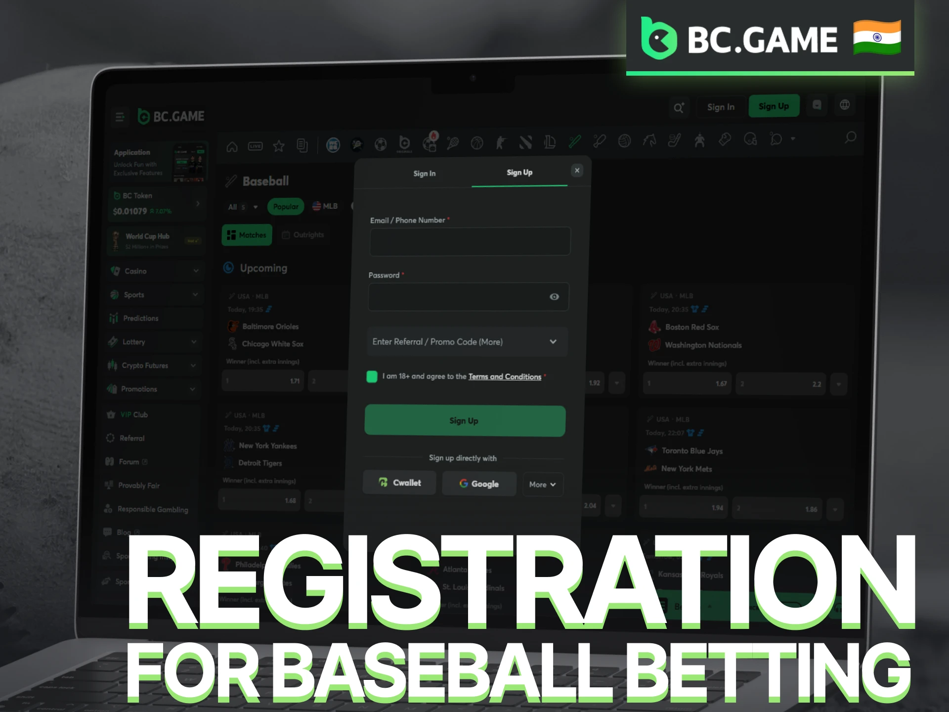 Sign up with BC Game to access a full range of baseball betting markets.