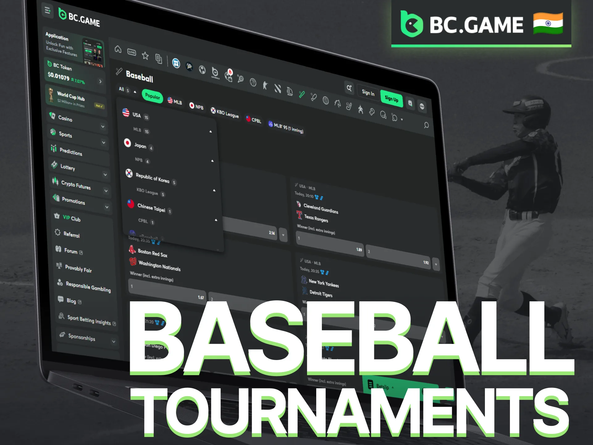 Browse top baseball competitions and betting events available on BC Game.